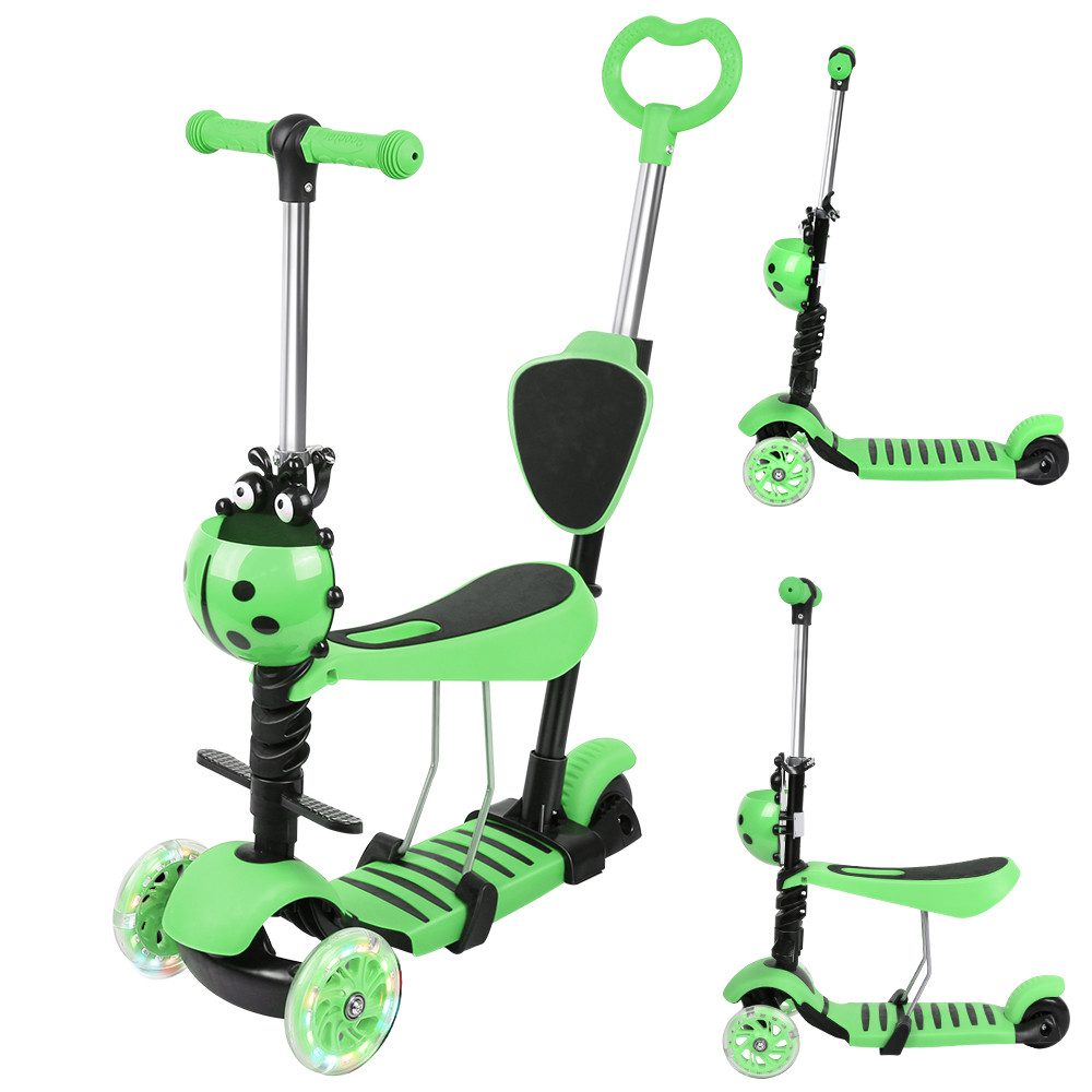 JEOBEST Scooter 3-in-1 Kinderroller mit Rückenlehne & Abnehmbarem Sitz, Höhenverstellbarer 3-Rad-Tretroller ab 2 Jahre