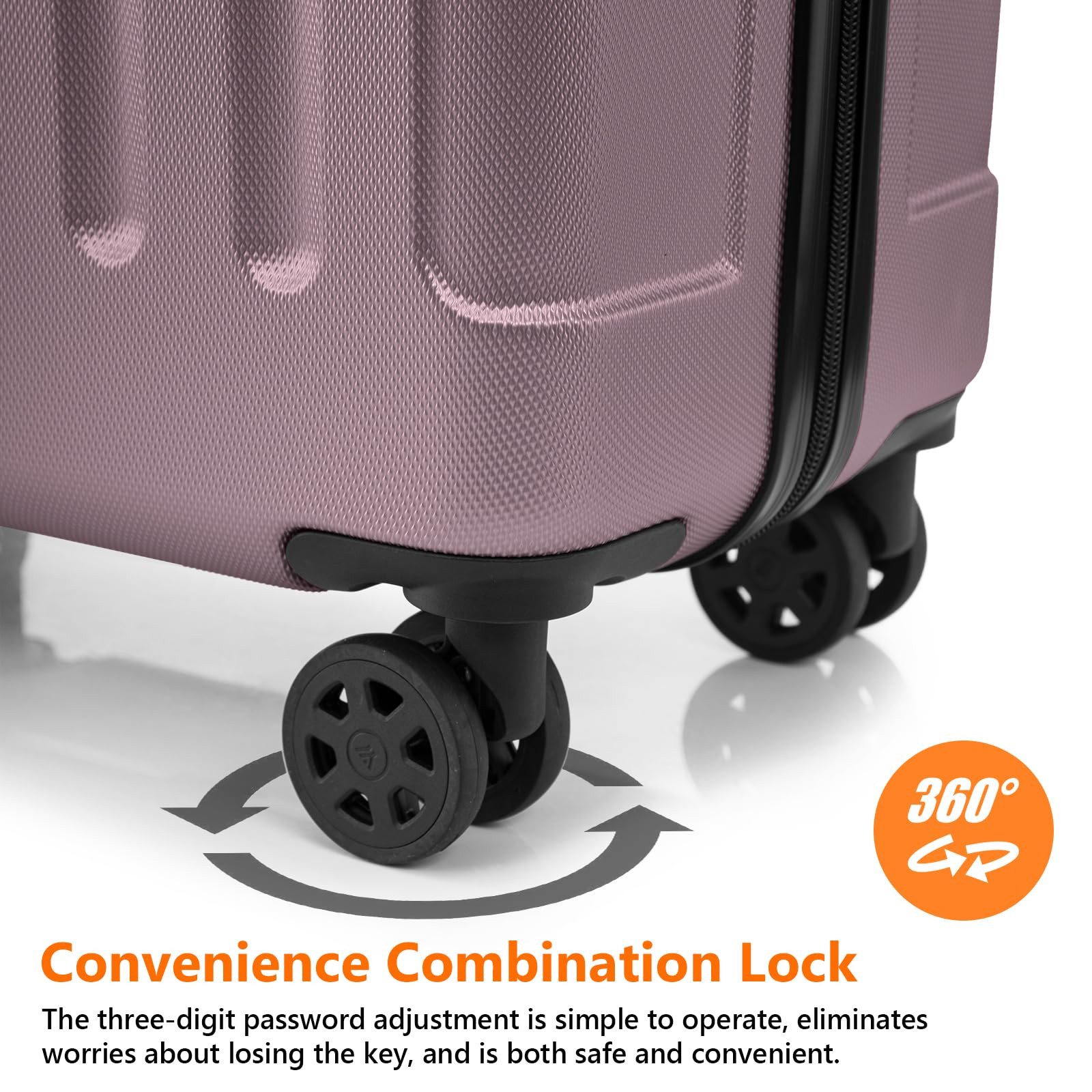 YONSLY Hartschalen-Trolley Hartschalen-Reisekoffer Trolley Rollkoffer in S/M/L/XL Größen, 4 Rollen, mit 360°-Lenkrollen, Zahlenschloss und mehrstufigem Teleskop – Bild 5 von 5