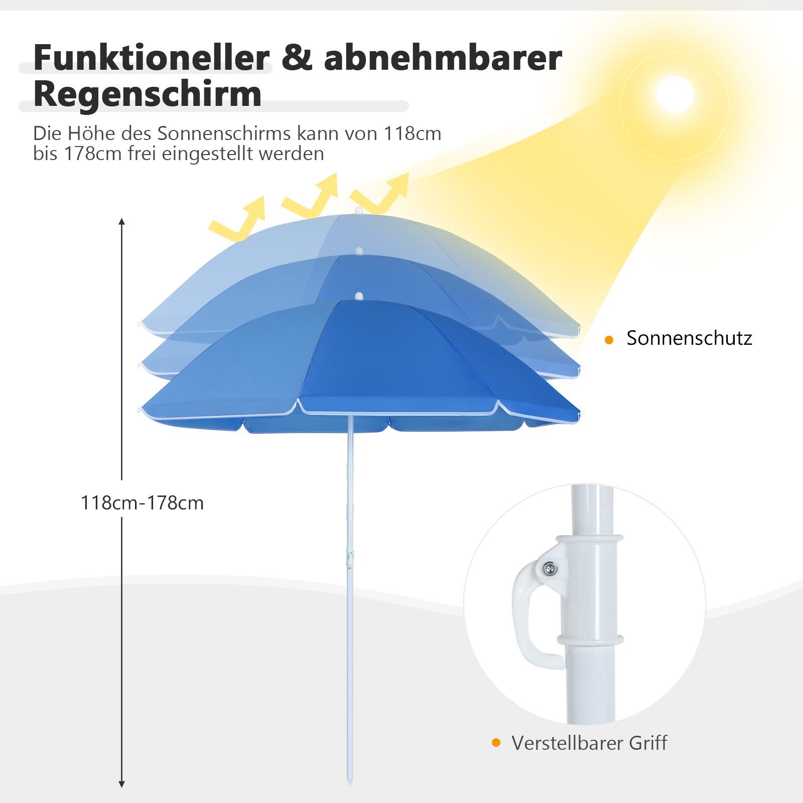 mit & Türkisgrün Sonnenschirm, Campingstuhl, COSTWAY faltbar Getränkehalter Kühltasche,