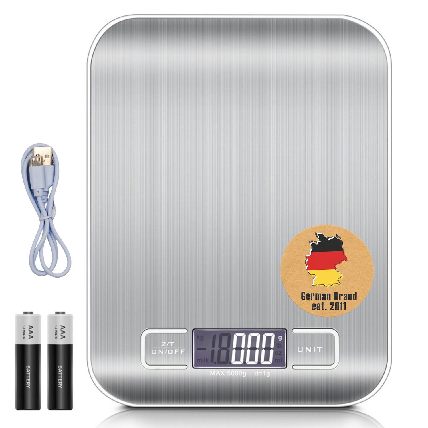 Intirilife Küchenwaage Küchenwaagen, (1-tlg), Küchenwaage mit LCD Display und TARA Funktion Präzise Digitalwaage 5kg