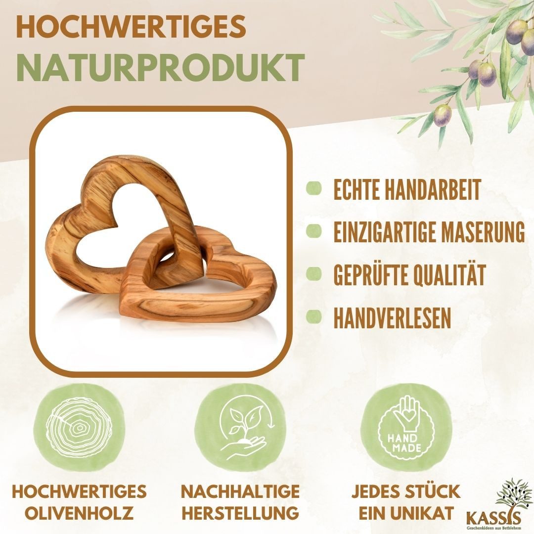 Kassis Geschenkartikel Dekoobjekt Olivenholz Verbundene Herzen Holzdeko Geschenk Gastgeschenk, Hergestellt in Bethlehem, zu Verlobung Hochzeit Valentinstag Jubiläum