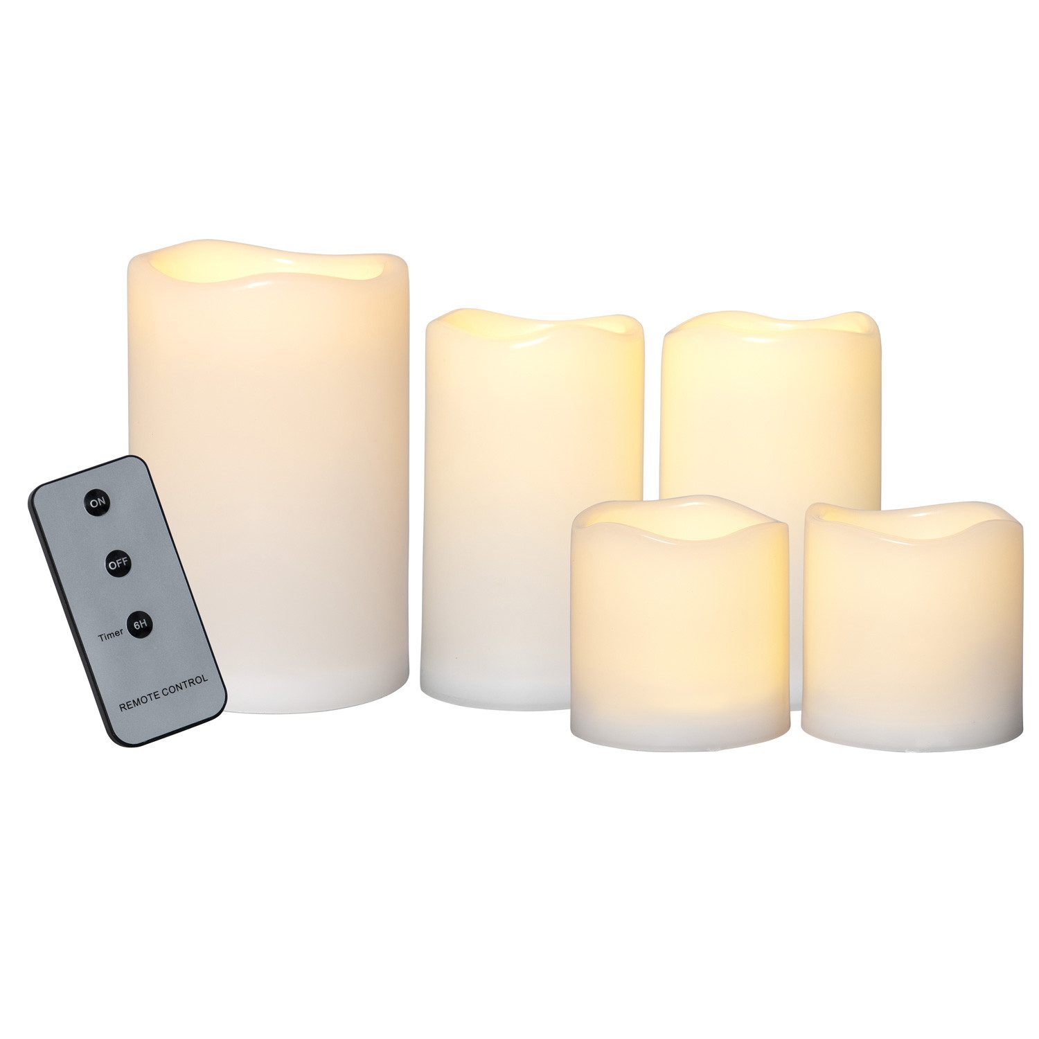 MARELIDA LED-Kerze LED Kerzenset flackernd Timer mit Fernbedienung für Außen creme 5St., LED Classic, warmweiß (2100K bis 3000K)
