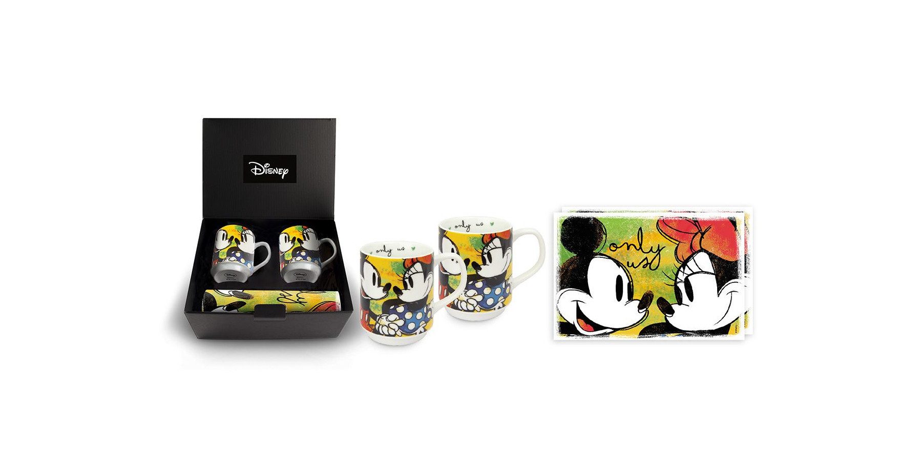 Tasse Disney 4tlg. Set, 2 Tassen + 2 Platz-Sets, "only us" gelb-grün