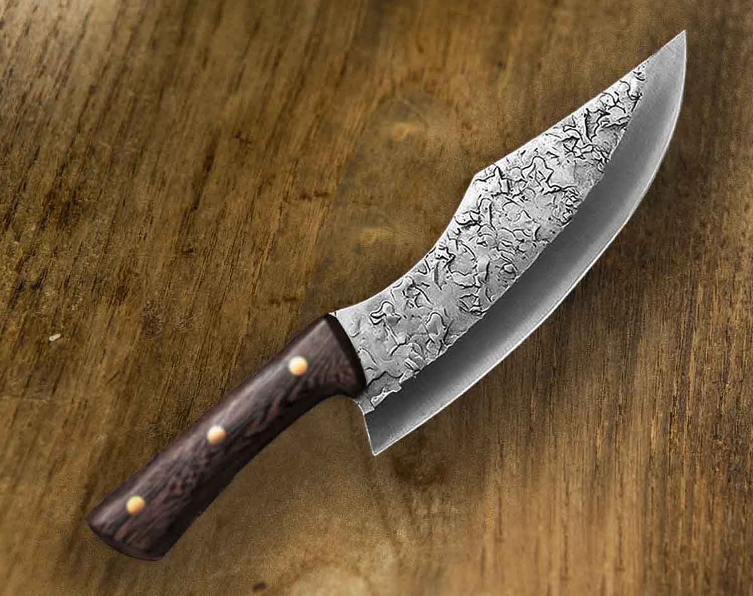 Muxel Asiamesser Kleines Hackmesser mit Hammerschlag – Klein, Kraftvoll, Unverzichtbar, gebogene extra scharfe Klinge