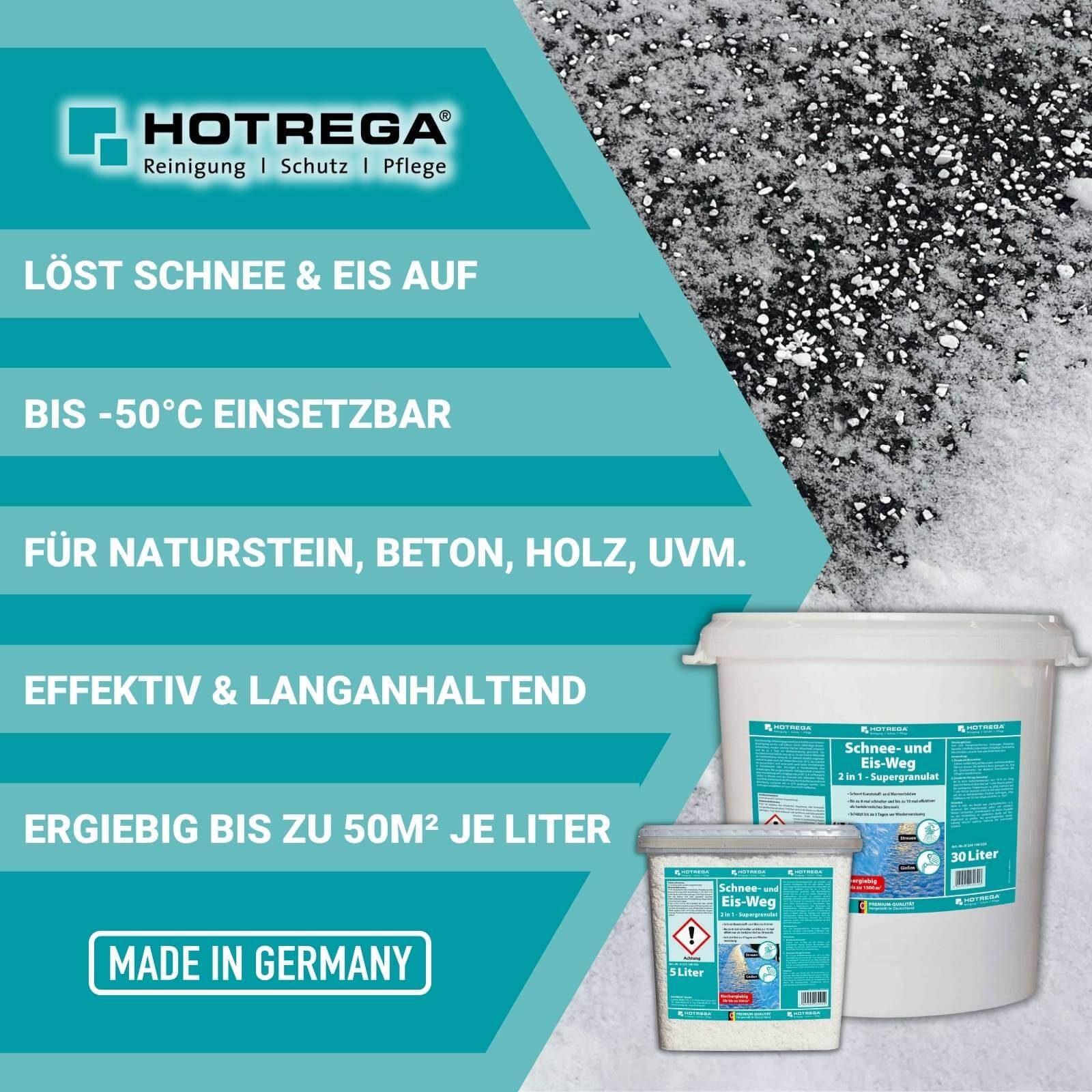 HOTREGA® Sand Auftaugranulat Schnee und Eis Weg 2in1 Streusalz Ersatz Taumittel 30L