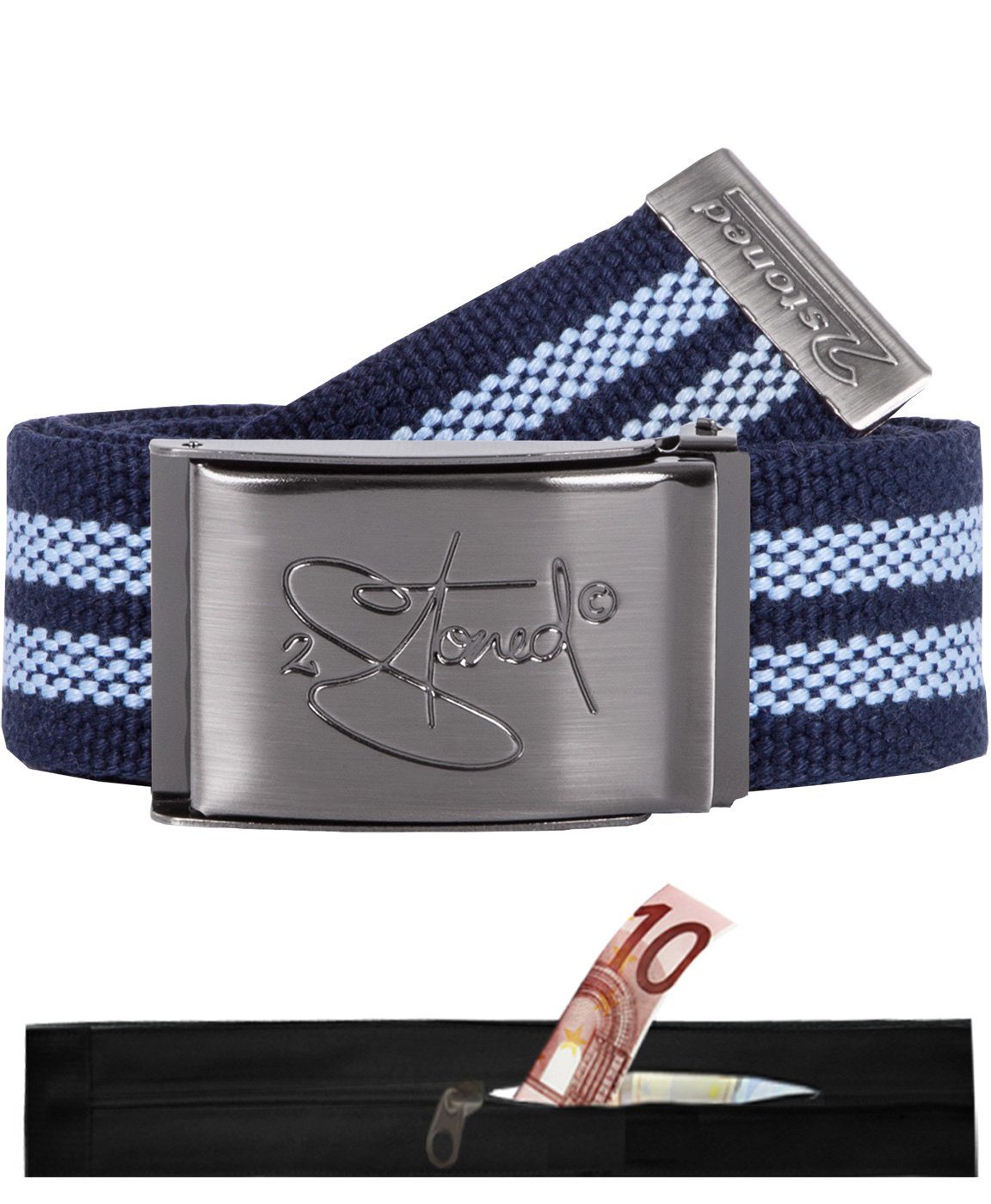 2Stoned Tresorgürtel Geldgürtel Unisex, matte Schnalle Classic, 4 cm breit, 120 cm lang Geldfach mit Reißverschluss auf der Innenseite