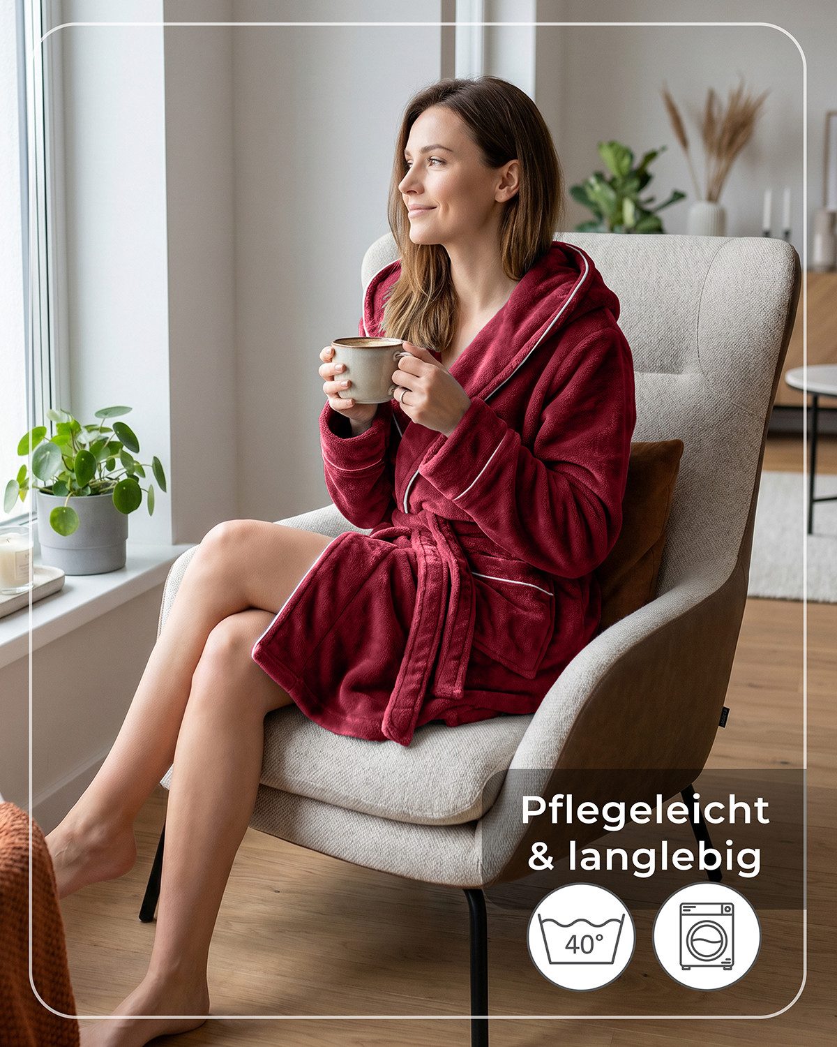Gräfenstayn Damenbademantel Bademantel Damen flauschig Kapuze Kuschelfleece leicht kurz, warm & kuschelig, Knielang, Fronttaschen, Gürtel, S-XXL – Bild 5 von 5
