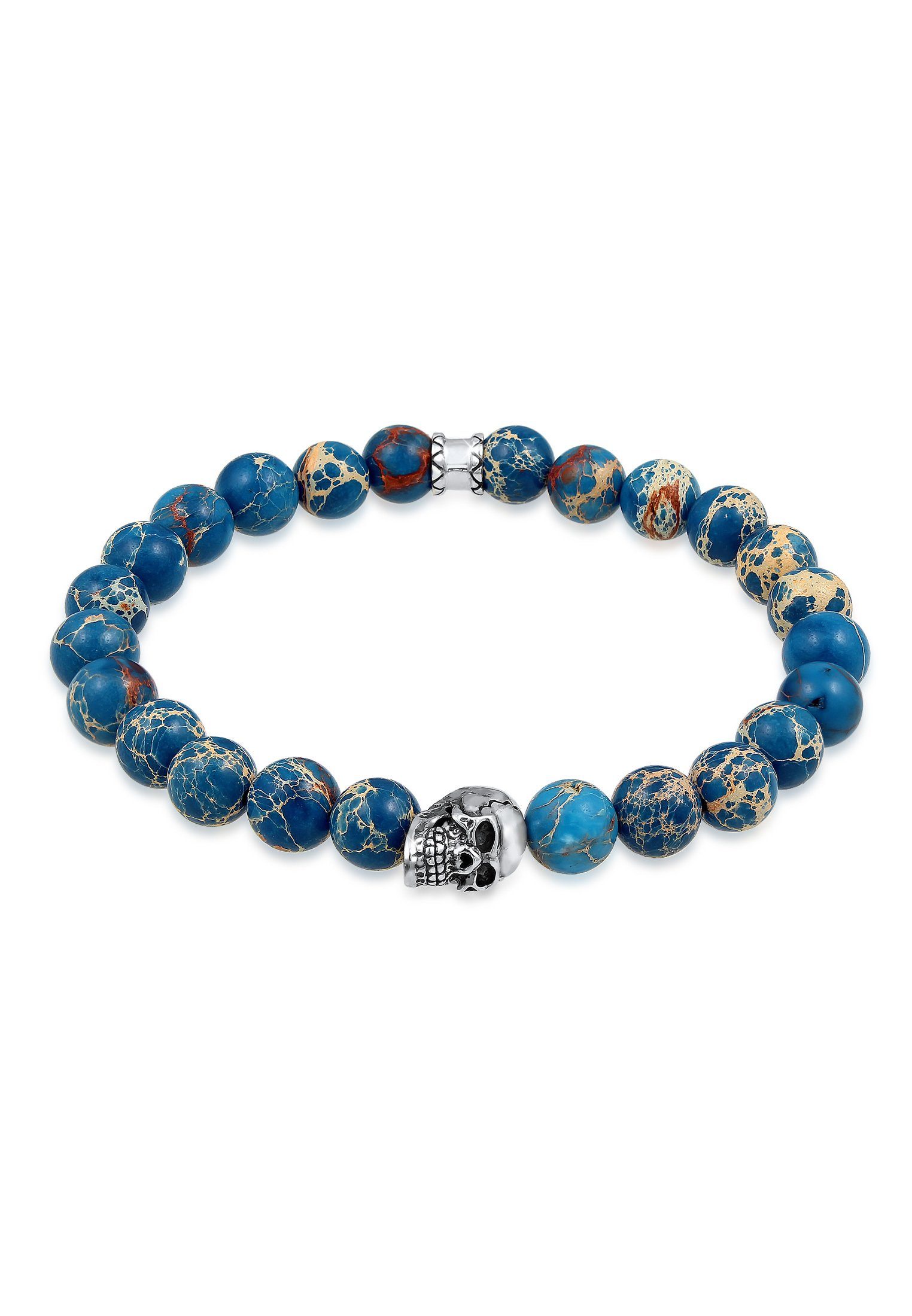 Kuzzoi Armband Herren Blauer Achat Stein mit Totenkopf Silber