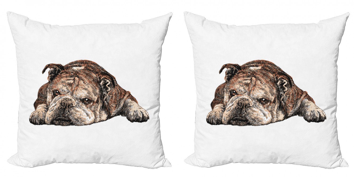 gezeichnete Accent Bulldog Doppelseitiger Digitaldruck, Abakuhaus Stück), Kissenbezüge Modern (2 Hand Bulldogge Einzelne