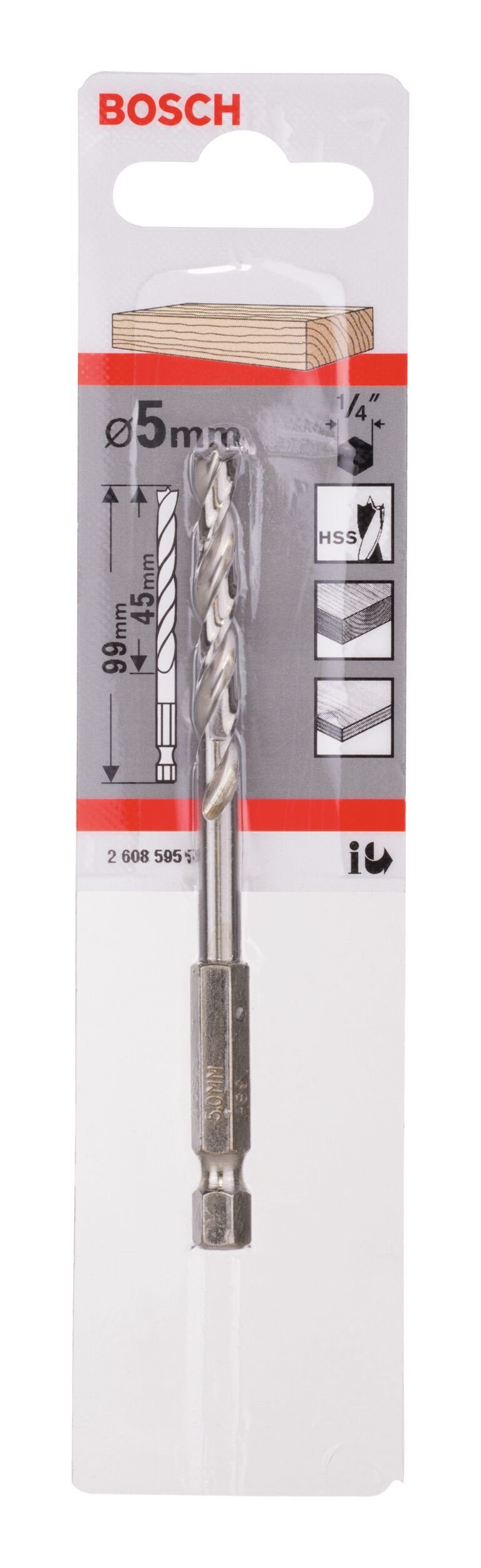 Thumbnail - BOSCH Holzbohrer, Mit 1/4"-Sechskantschaft Holzspiralbohrer - 5 x 52 x 99 mm