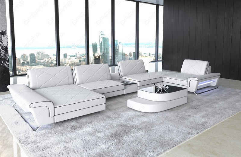 Sofa Dreams Wohnlandschaft Bari - U Form Ledersofa, Couch, mit LED, verstellbare Rückenlehnen, Designersofa