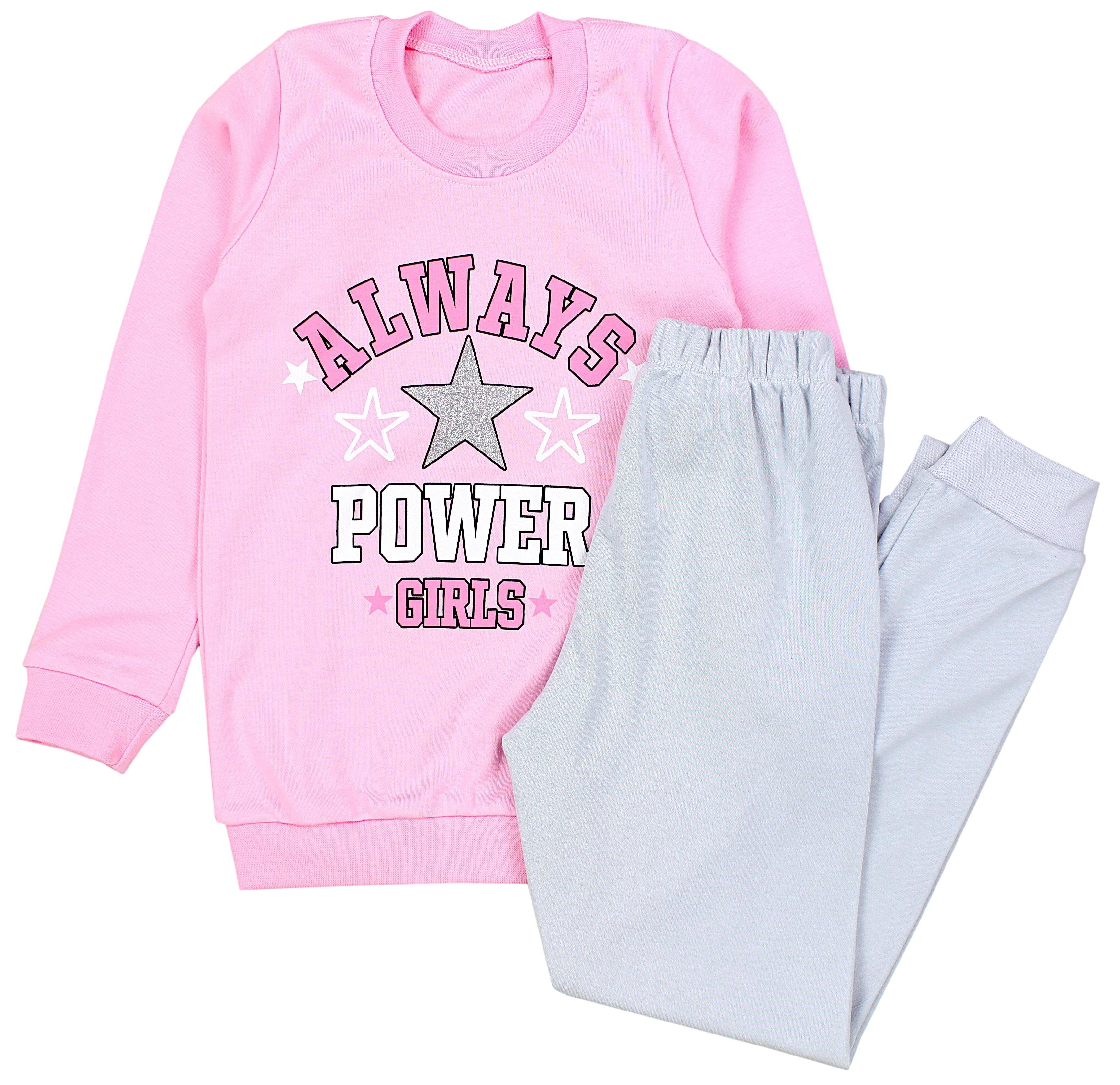 TupTam Schlafanzug Kinder Mädchen Schlafanzug Set Langarm Pyjama Nachtwäsche 2-teilig ALWAYS Power Girls Rosa / Grau