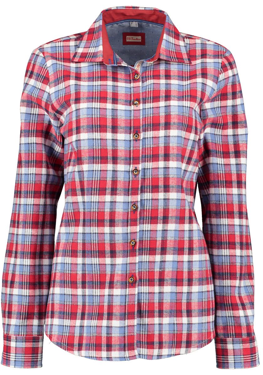 OS Trachten Trachtenbluse Lumeru Damen Flanell Langarmbluse mit Haifischkra günstig online kaufen
