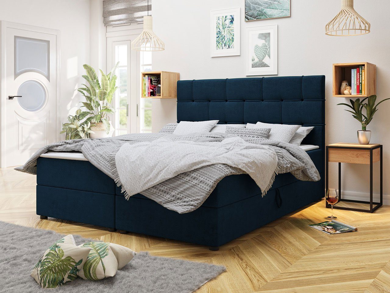 MIRJAN24 Boxspringbett Wall (Topper, Matratze, Kopfteil), Polsterbett mit 2 Bettkästen, Doppelbett