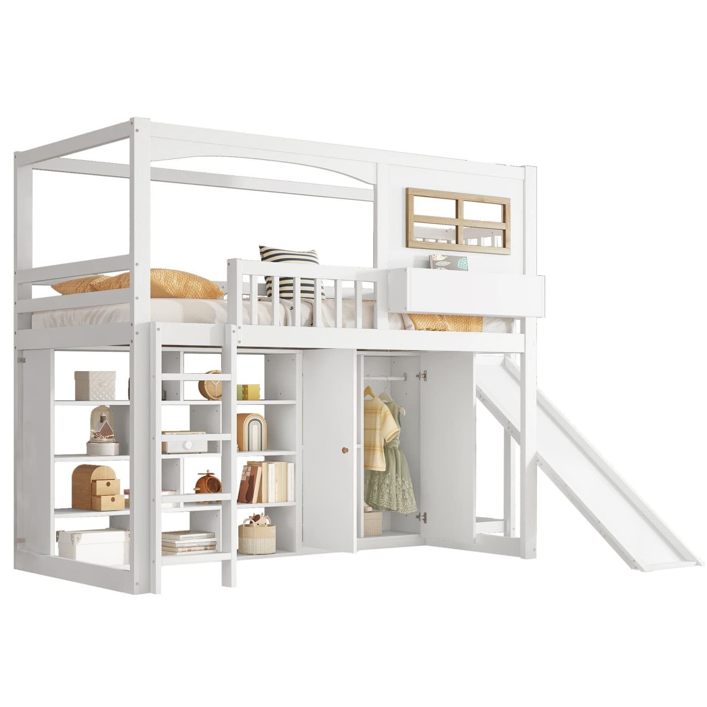 Kinderbett Etagenbett,Kinderbett,mit Fallschutzgitter, Mit vierstufiger Leiter