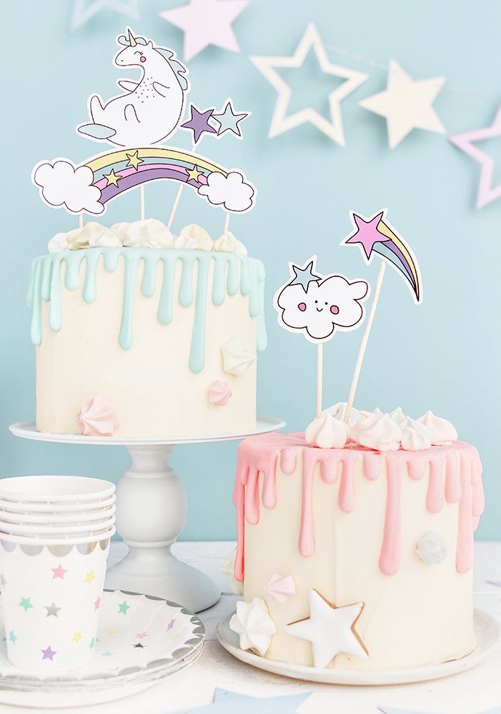 partydeco Tortenstecker, Cake Topper Einhorn 13-23,5cm Farbmix 5er Set