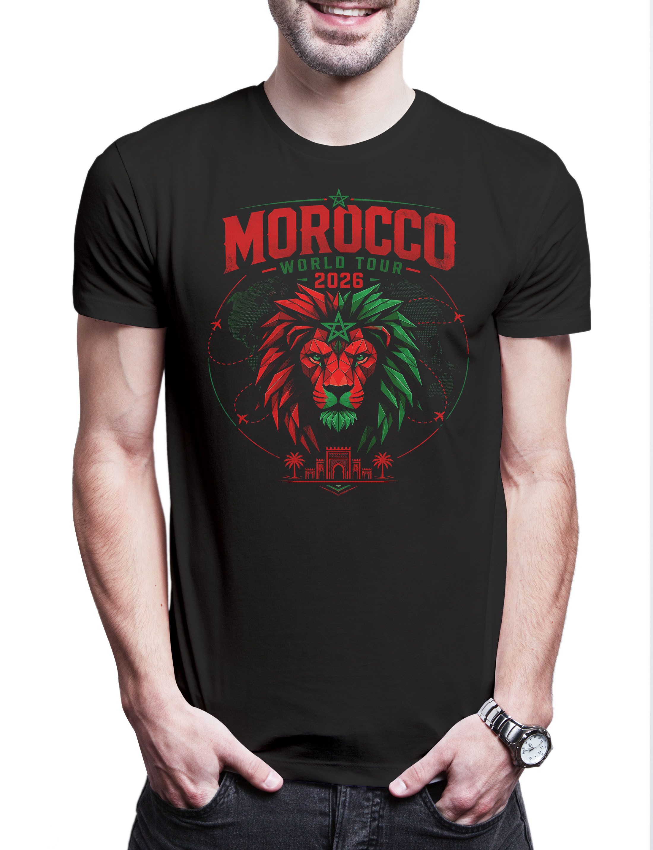 Urban Backwoods Print-Shirt Team Marocco 2 Herren T-Shirt Marokko WM 2026 Maghreb Atlas Marrakech (1-tlg) Berber Casablanca Rouge Vert