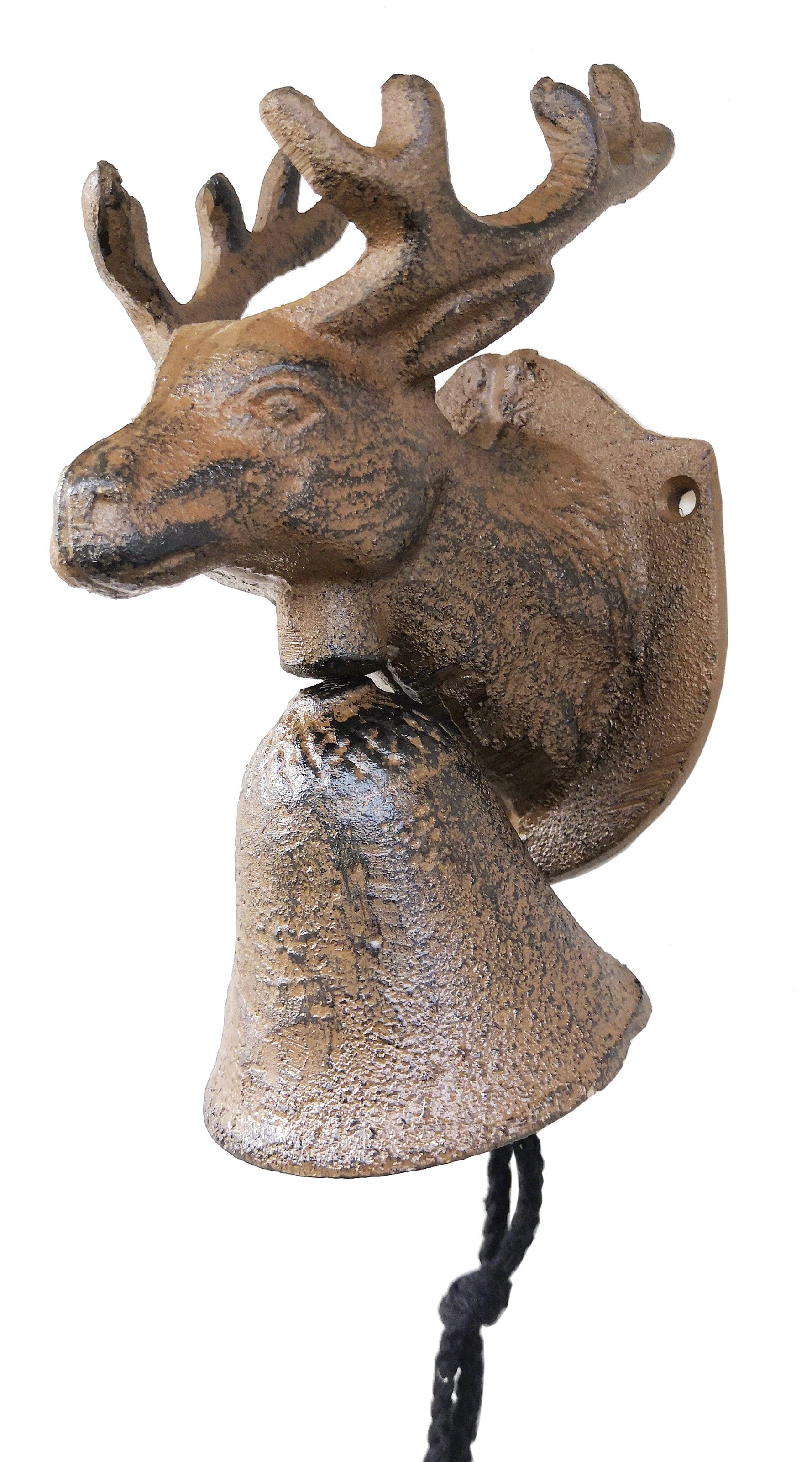 Dehner Gartenfigur Glocke mit Hirsch, 8.5 x 10 x 17 cm, Gusseisen, nostalgi günstig online kaufen