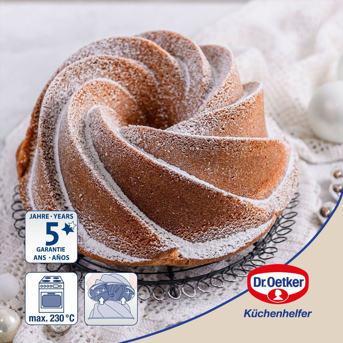 Dr. Oetker Küchenhelfer Gugelhupfform Ø 23cm, aus Aluguss, antihaftbeschichtet, creative, leichte Reinigung