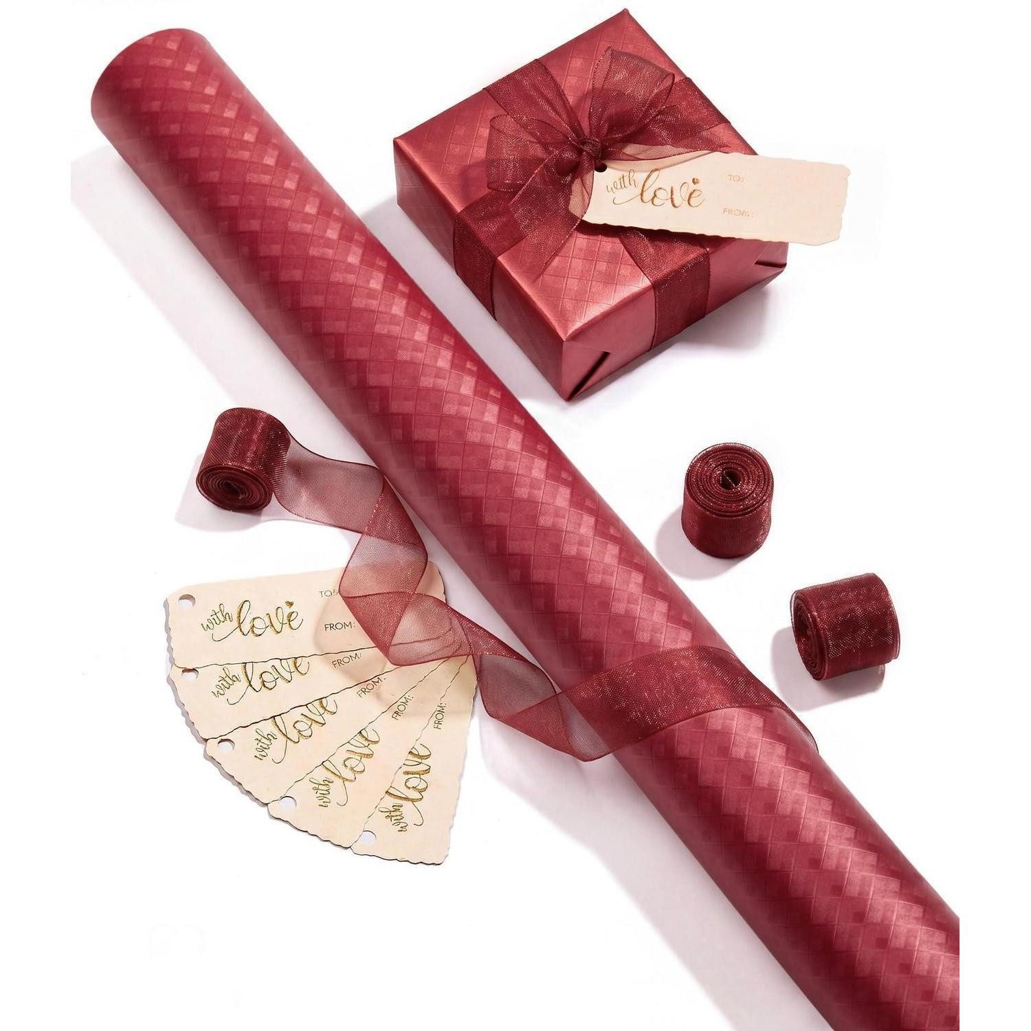 LuxusKollektion Geschenkpapier Geschenkpapier Set Rot 76cm x 5m Gittermuster Metallisch, (1St)