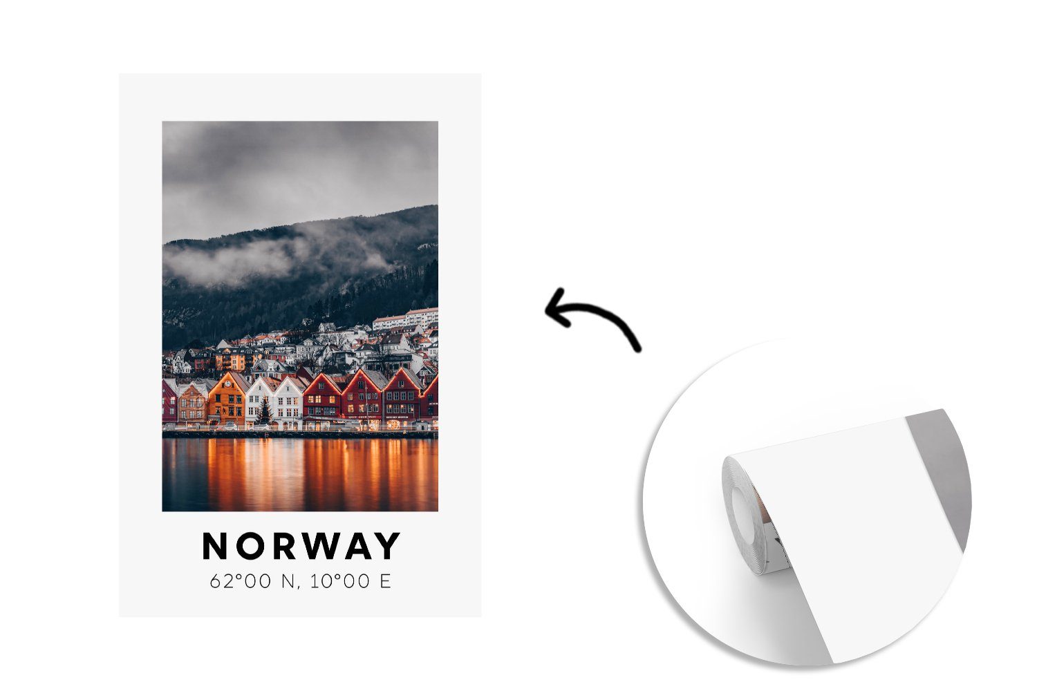 Wasser Wandtapete Montagefertig Tapete - Norwegen bedruckt, - Vinyl Fototapete Bergen St), - für (3 Wohnzimmer, MuchoWow Skandinavien, Matt,