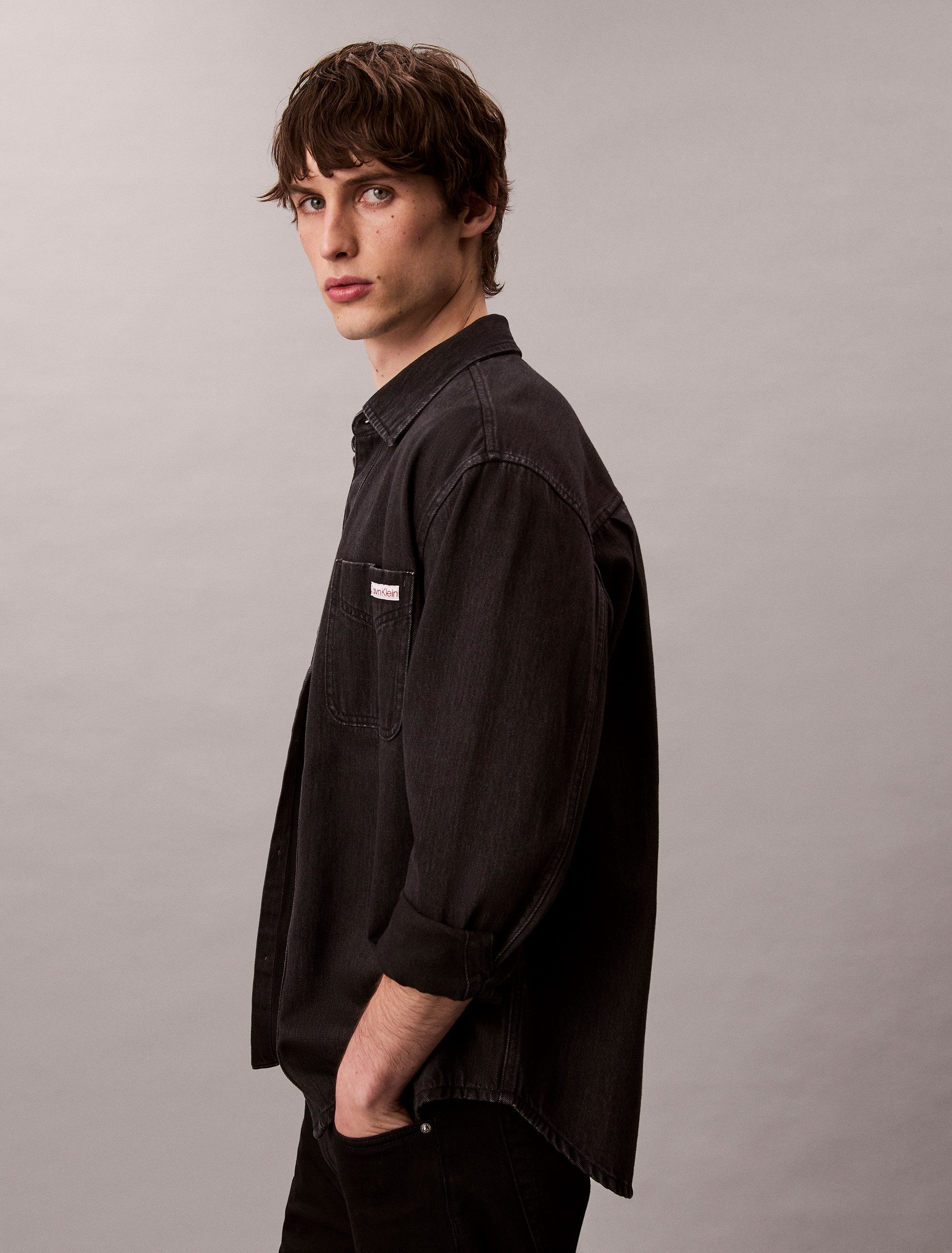 Calvin Klein Jeans Langarmhemd CLASSIC 205 BLACK OVERSHIRT Mit Rundhalsausschnitt, regular fit