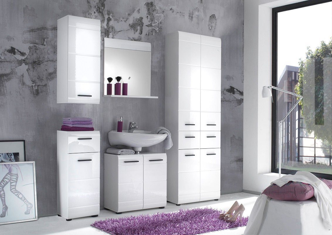 trendteam Hochschrank Hochschrank breit Skin, weiß Hochglanz (1-St) Badschrank