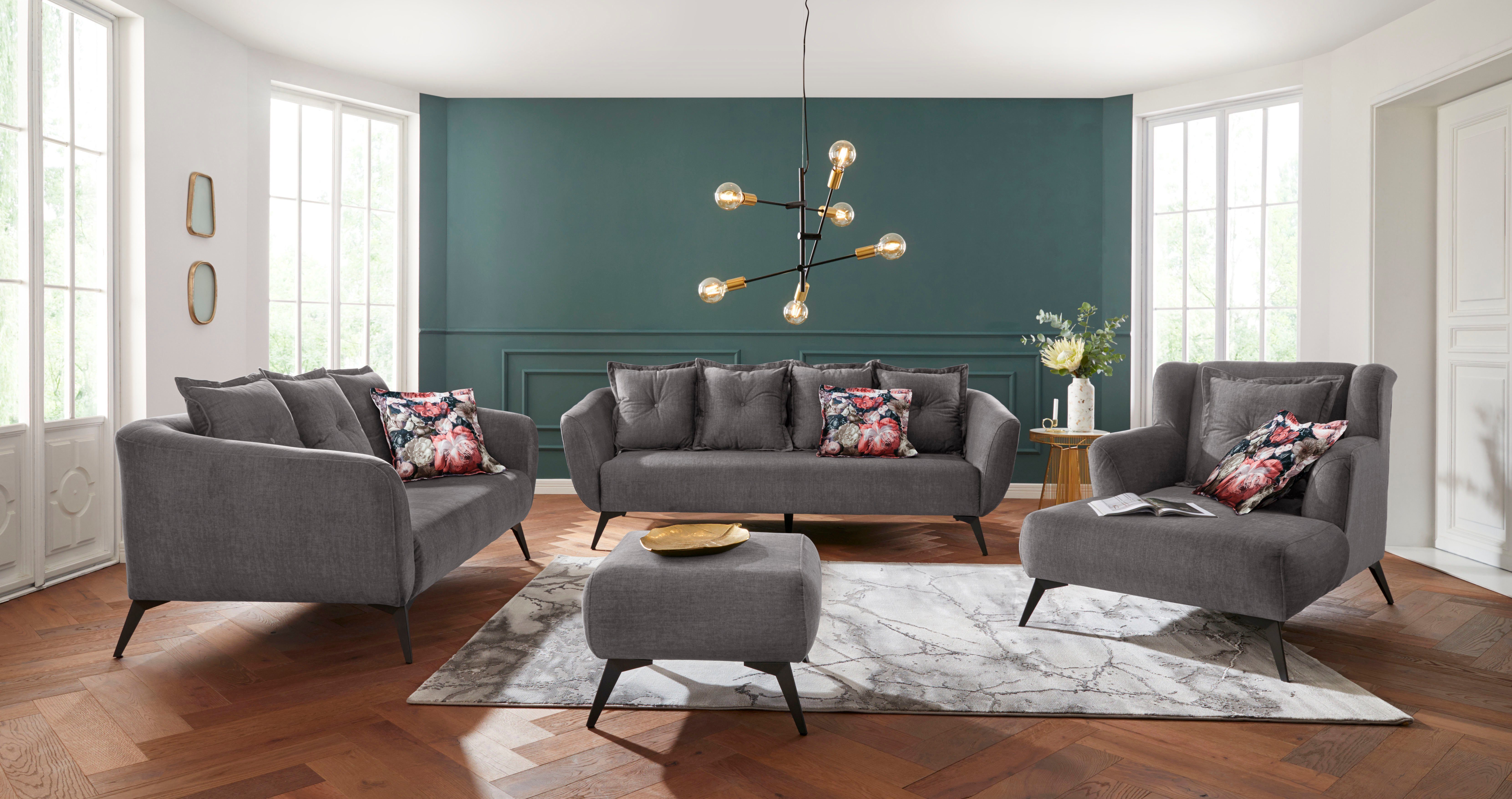 Home affaire Loveseat Baggio Mega Sessel für Komfort und Entspannung, zeitlos und modern, Zierkissen inklusive, schwarze Metallfüße