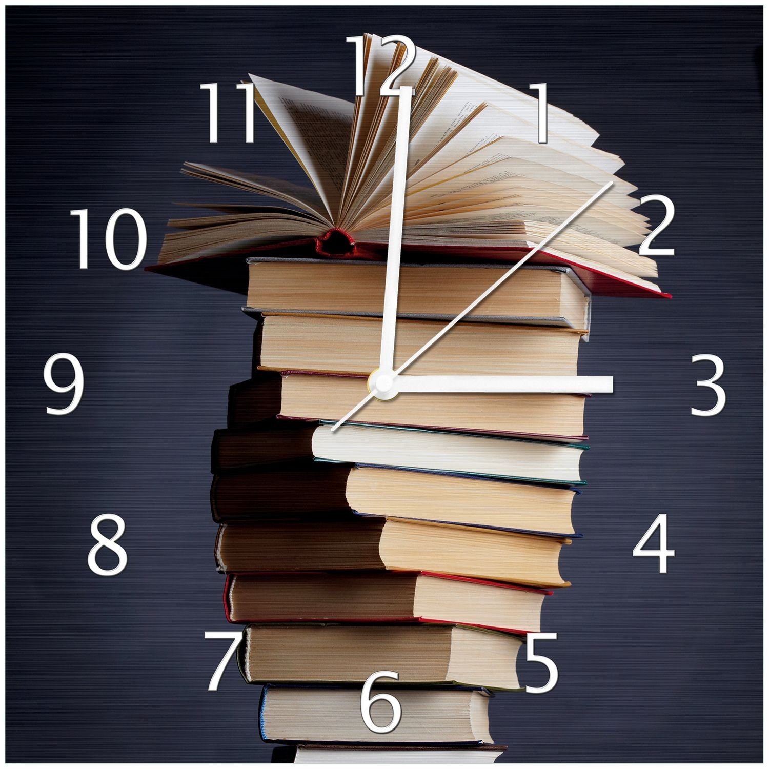 Wallario Wanduhr Bücherstapel (Aluverbunduhr) günstig online kaufen