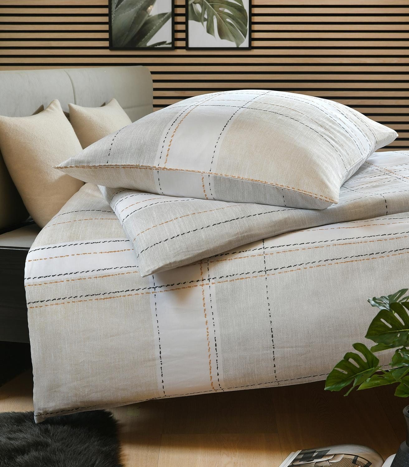 casa NOVA Bettwäsche VALERIA, 155 x 220 cm, Silbergrau, Weiß, Braun, Satin, 1 teilig, 100% Baumwolle