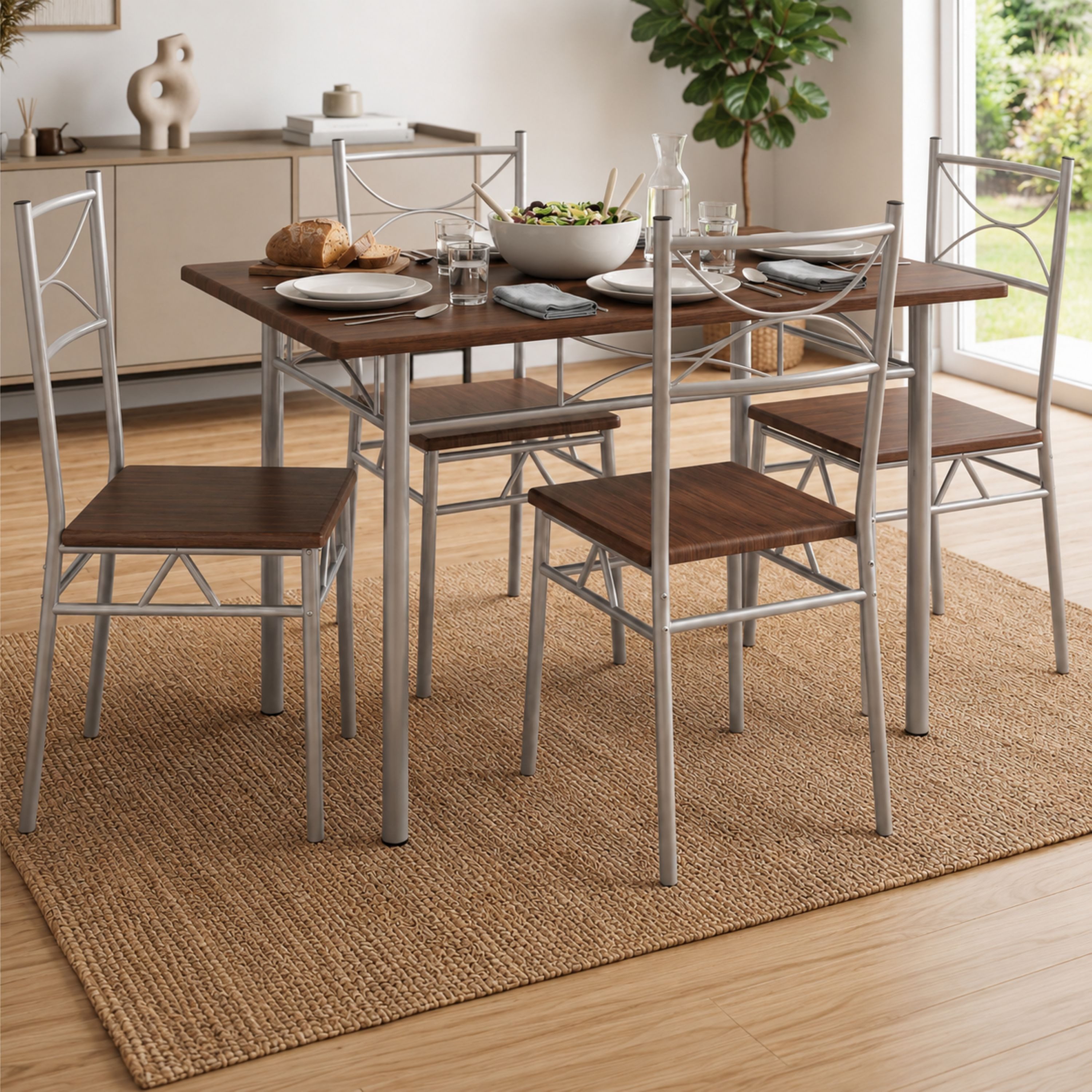 Casaria Essgruppe Paul, (5-tlg), Esstisch mit 4 Stühlen für Esszimmer Küche 5tlg. Sitzgruppe Robust