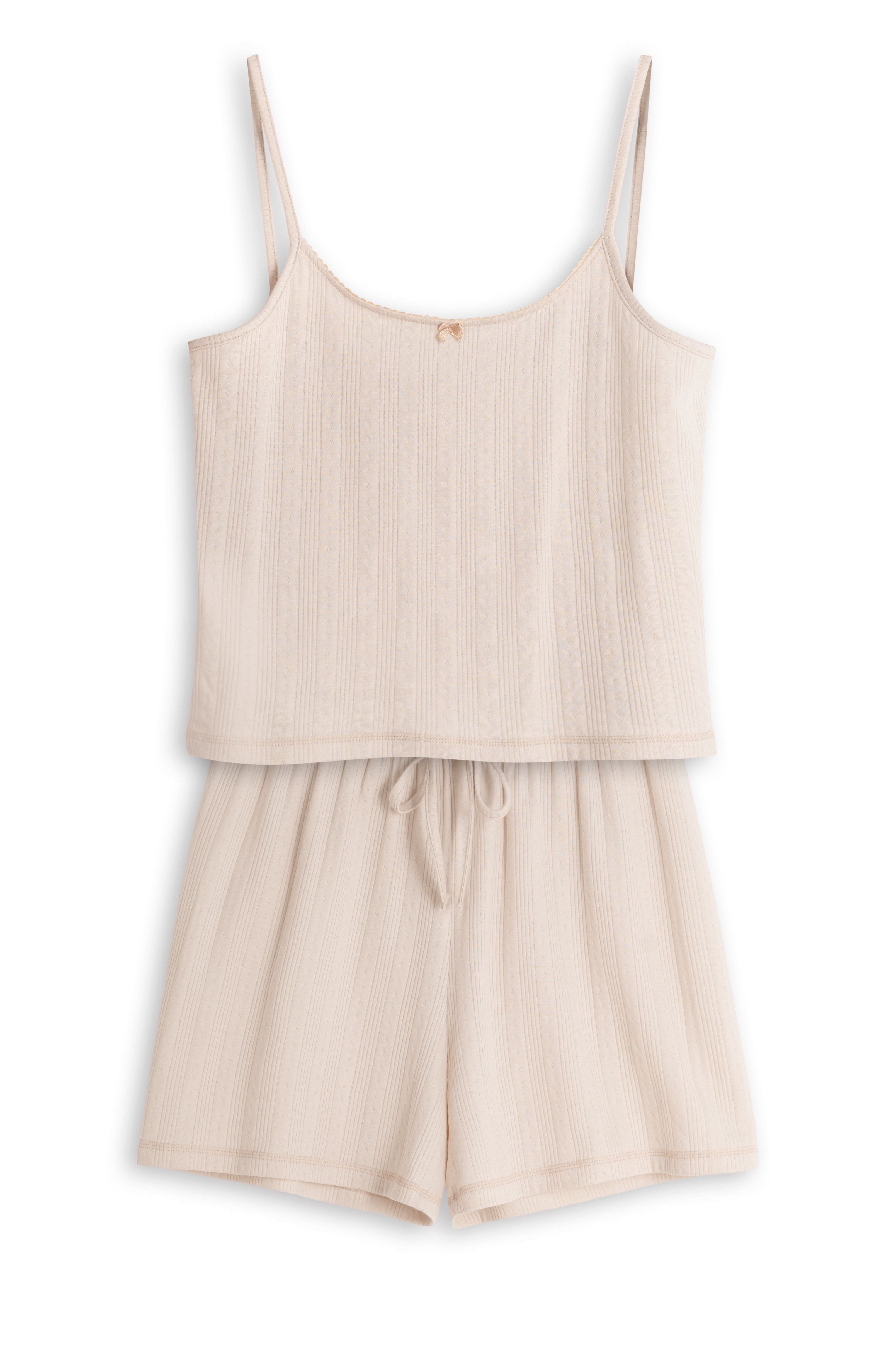 Mademoiselle Sommeil Shorty Damen Schlafanzug aus Pointelle-Strick in Natur günstig online kaufen