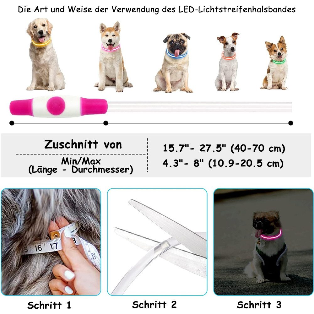 TUWENA Hunde-Halsband Leuchthalsband Hund USB Aufladbar, Wasserdicht Hundehalsband Leuchtend, 3 Beleuchtungsmodi, LED Halsband für Kleine, Mittlere und Große Hunde