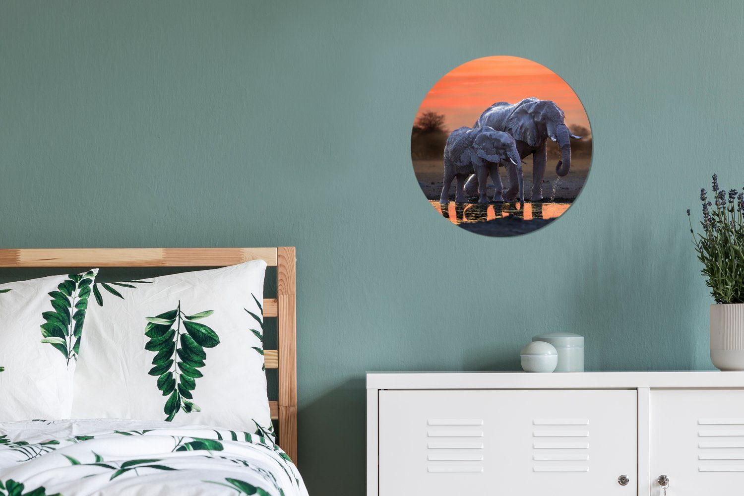 (1 Tiere MuchoWow Gemälde - - cm Kreis Elefant Wanddekoration - Wohnzimmer, Wasser Rundes Sonnenuntergang 30x30 Forex, Wandbild, - Orange, St),