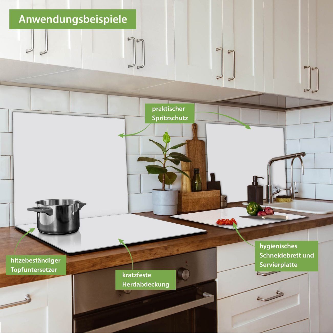 banjado Herd-Abdeckplatte einteilig aus Glas mit Motiv weiß, (gehärtet, 1 tlg., inkl. selbstklebende Gummifüßchen)