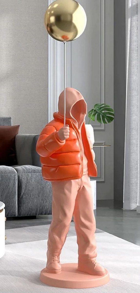 Junge Kunstharz Designer Figur Luxus Deko XXL Skulptur - Rosa - / - / Orange 100 - x Wohnzimmer H. Casa Padrino mit Deko Luftballon 32 Luxus Skulptur XXL Casa Deko Luxus Gold cm Qualität Padrino Accessoires Deko