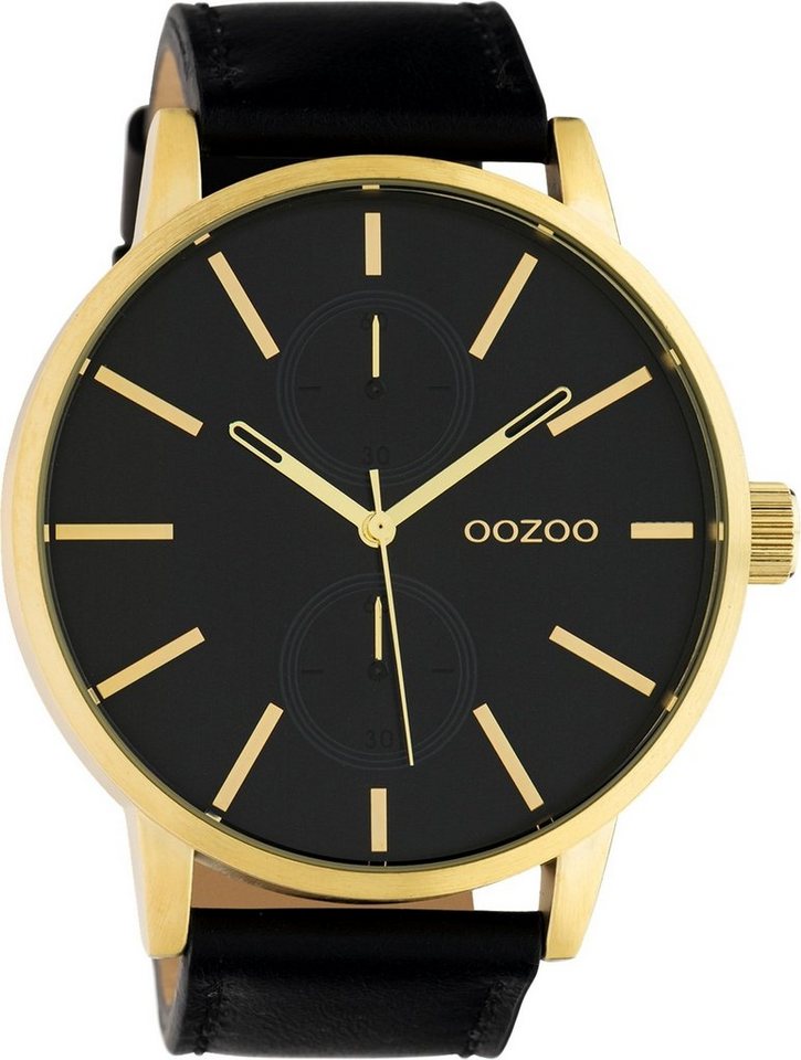 OOZOO Quarzuhr Oozoo Unisex Armbanduhr schwarz Analog, Damen, Herrenuhr  rund, extra groß (ca 50mm) Lederarmband, FashionStyle