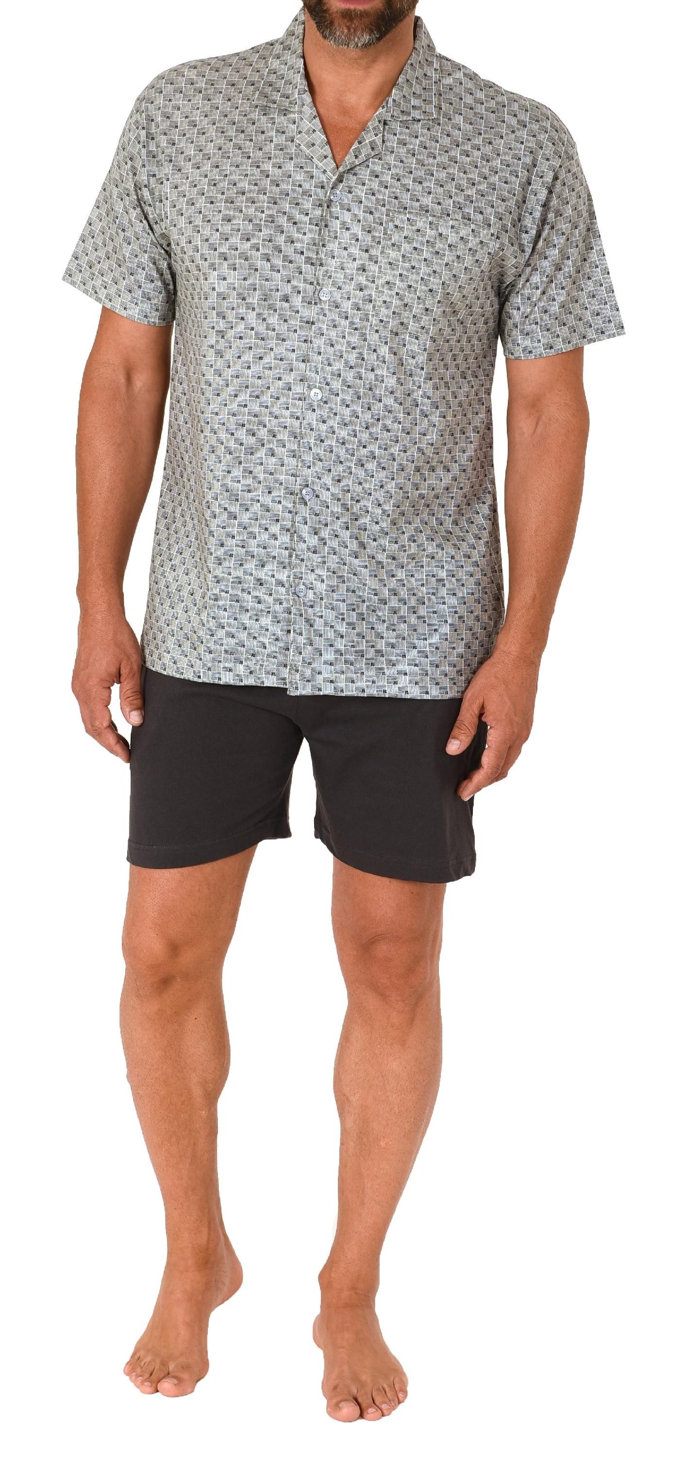 Normann Pyjama Herren kurzarm Schlafanzug Shorty Pyjama zum durchknöpfen