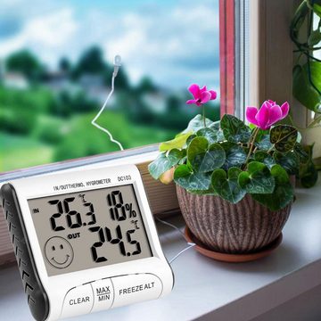 Retoo Raumthermometer Digital Wetterstation Außensensor Thermometer Hygrometer, set, Elektronisches Raumthermometer 1 x LR44-Batterie Bedienungsanleitung, Gut lesbares LCD-Display, Genauigkeit der Messungen, Grafische Anzeige