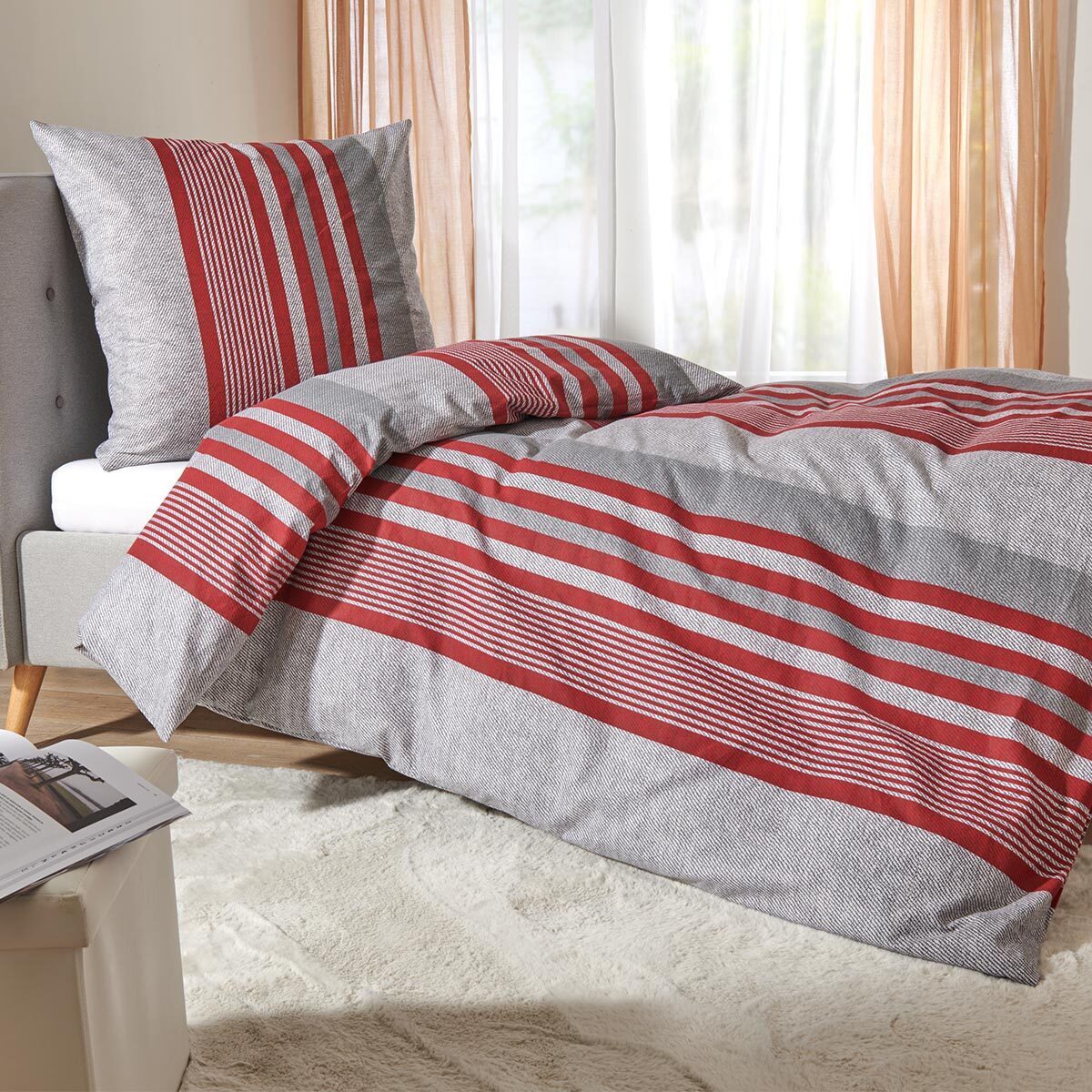 TRAUMSCHLAF Bettwäsche Mountain Stripe Berry, Flanell, 2 teilig, hochwertig günstig online kaufen