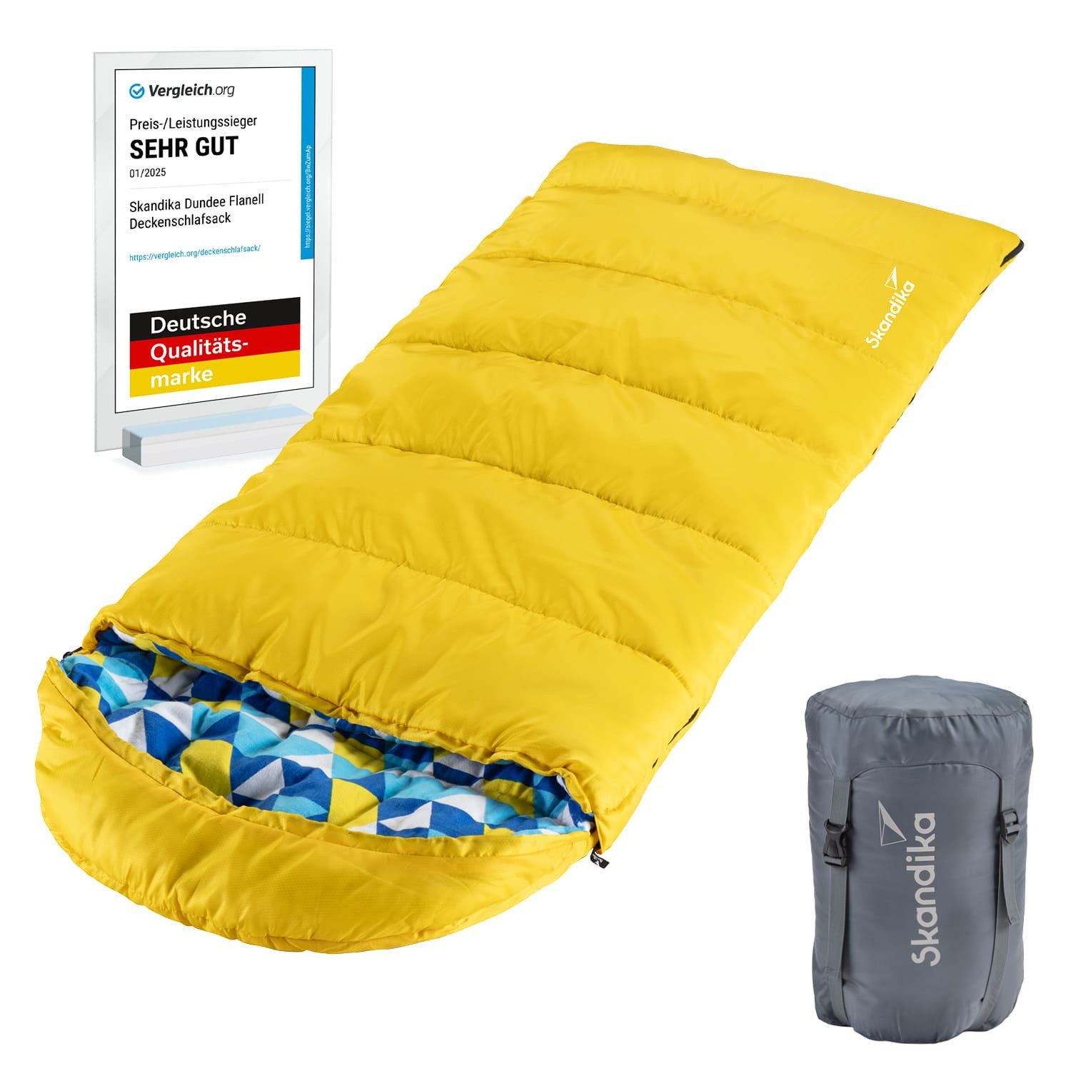 Skandika Kinderschlafsack Dundee Junior, 2-Wege Reißverschluss, Innentasche mit Klett, Packsack (Wärmeisolierender Stoffsteg gegen Kältebrücke), Baumwollflanell, wasserabweisend, 3 Jahreszeiten, bis -15 °C