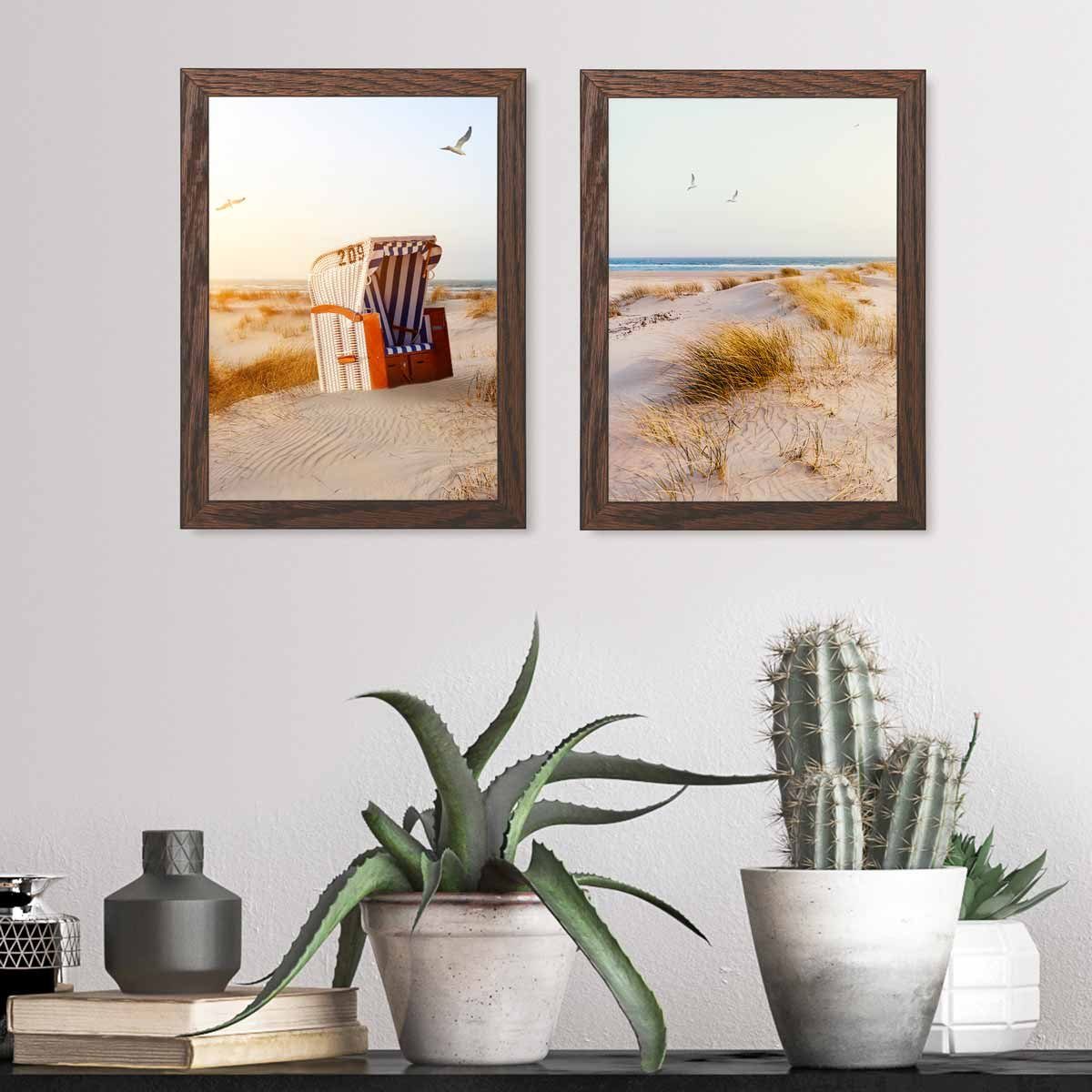 PHOTOLINI Bilderrahmen 2er Set Massivholz-Rahmen Modern Zeitlos mit Acrylglasscheibe