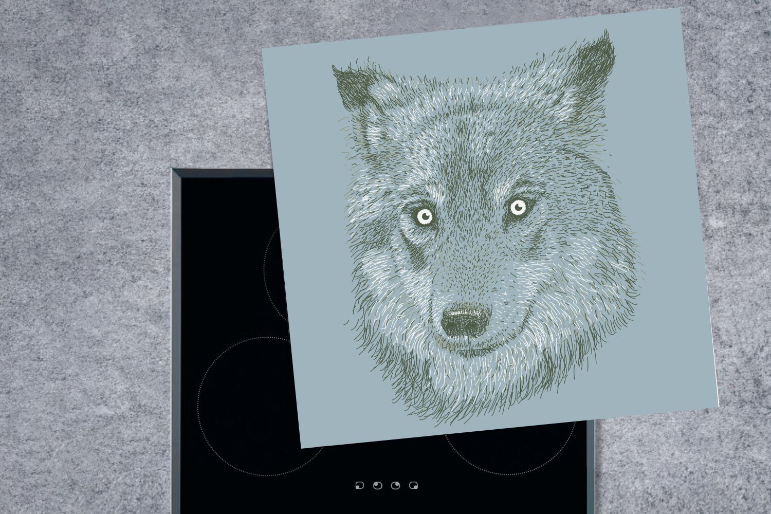 78x78 Ceranfeldabdeckung, Grau küche tlg), Raubtier, Vinyl, für cm, - MuchoWow Arbeitsplatte Herdblende-/Abdeckplatte Wolf (1 -