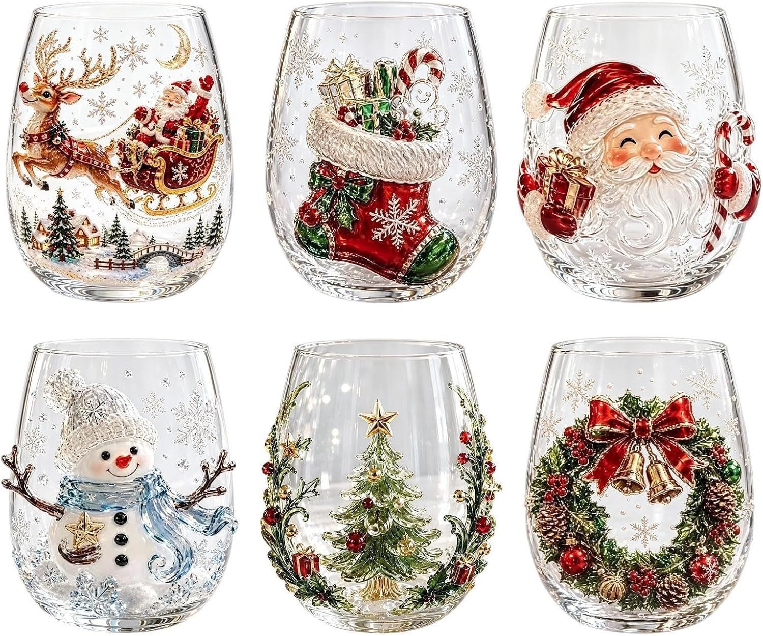 FELIXLEO Tasse 3D Weihnachtsgläser 6er Set, 300 Ml Stiellos Schneeflocken, 1-tlg. – Bild 3 von 5
