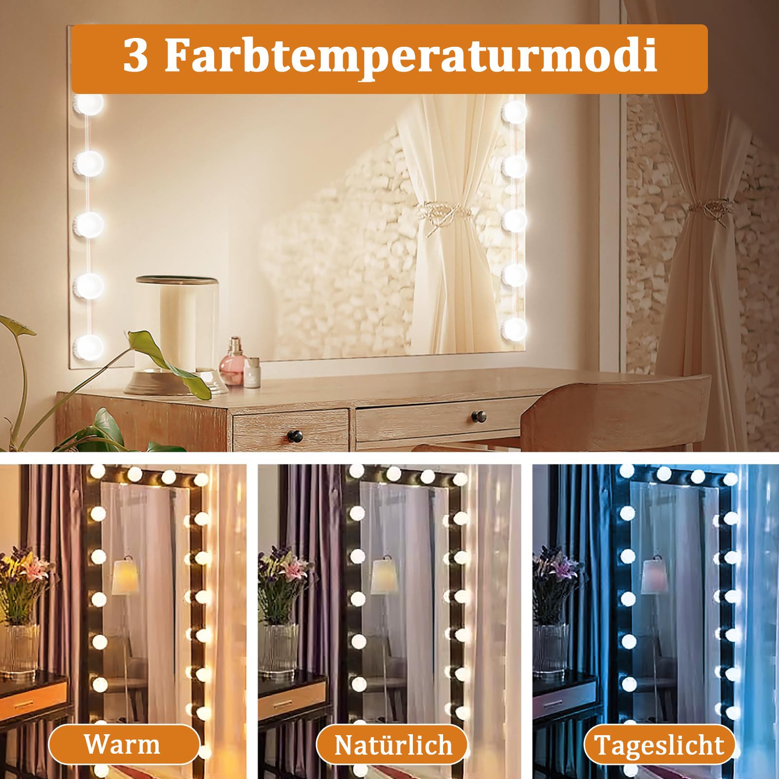 Rhein Beleuchtung LED Spiegelleuchte LED Hollywood Vanity Spiegel Lampe 3 L günstig online kaufen