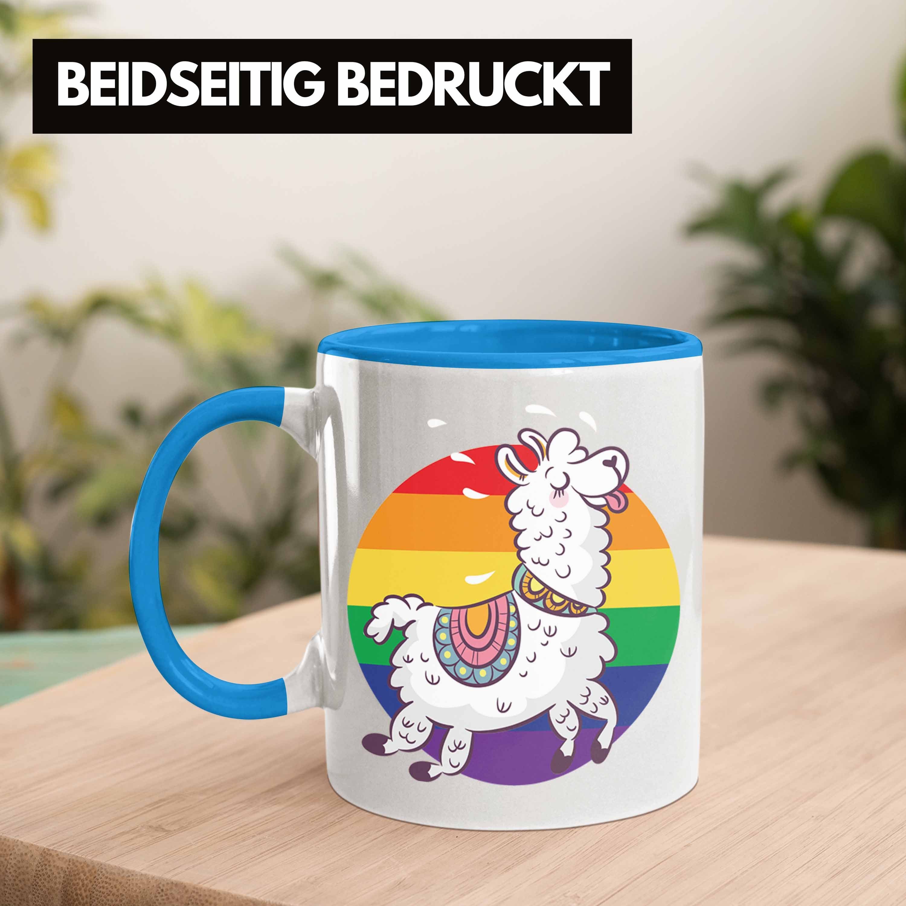 Trendation Tasse Blau Lesben Regenbogen Tasse LGBT - Llama Transgender Tolles Trendation Schwule Geschenk Grafik Pride