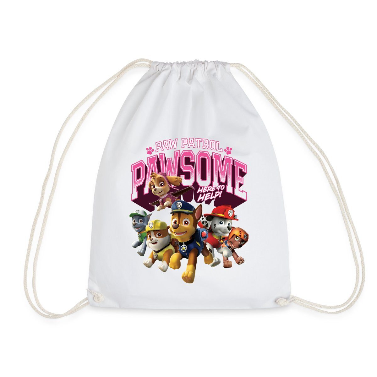 Spreadshirt Turnbeutel Paw Patrol Pawsome Here To Help Spruch Rosa Turnbeutel (1-tlg)