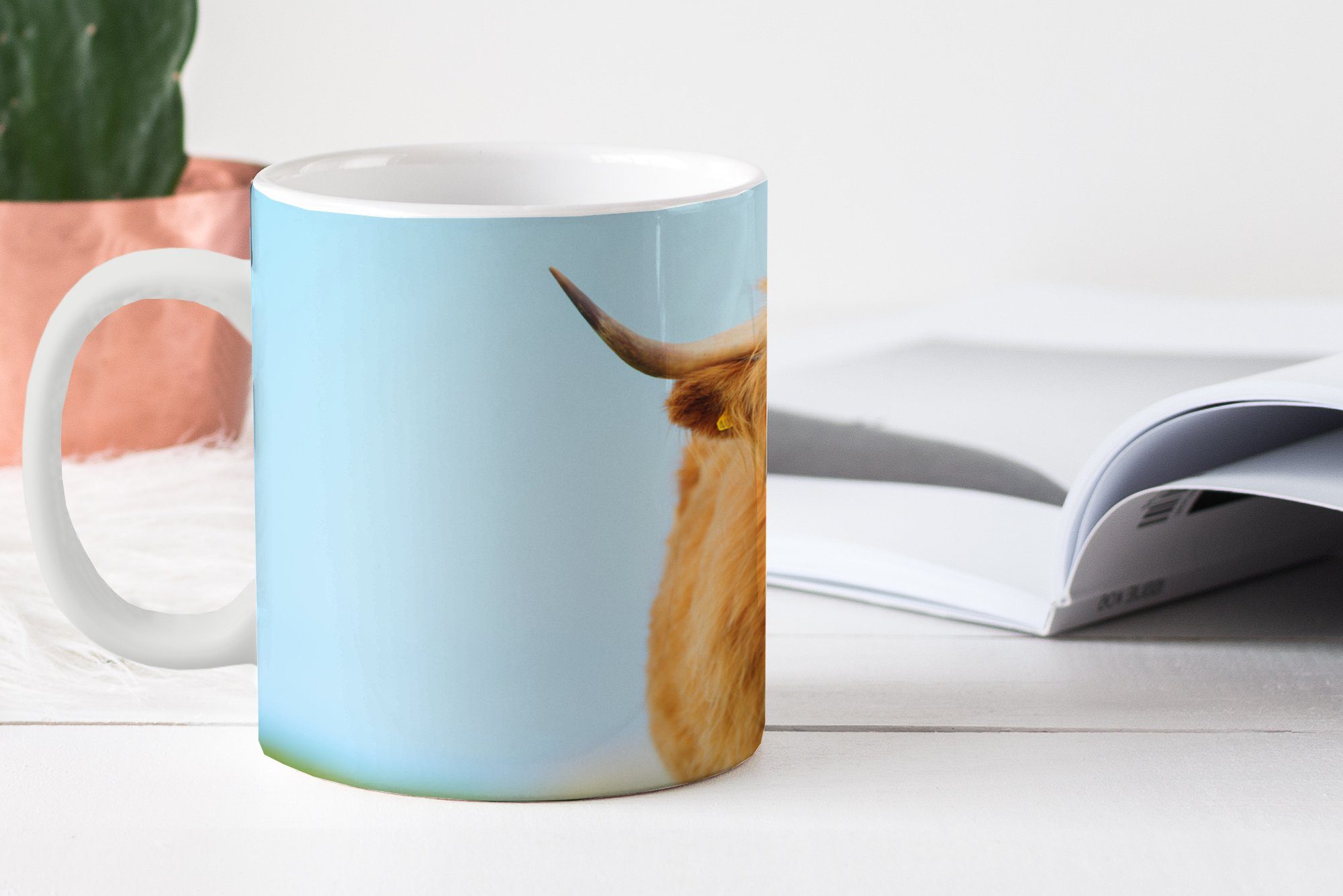 - - Teetasse, Tasse Schottischer Keramik, Geschenk Highlander MuchoWow Kaffeetassen, Haare Gras, Becher, Teetasse,