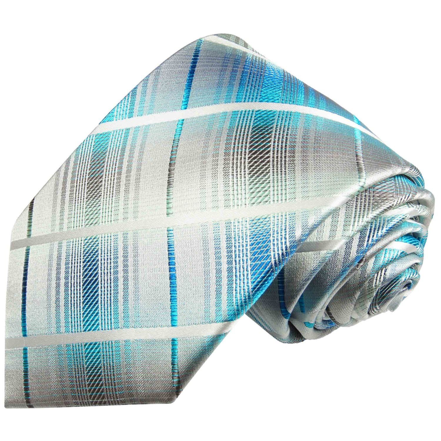 Paul Malone Krawatte Designer Seidenkrawatte Herren Schlips modern gestreift 100% Seide Schmal (6cm), türkis grau 2027