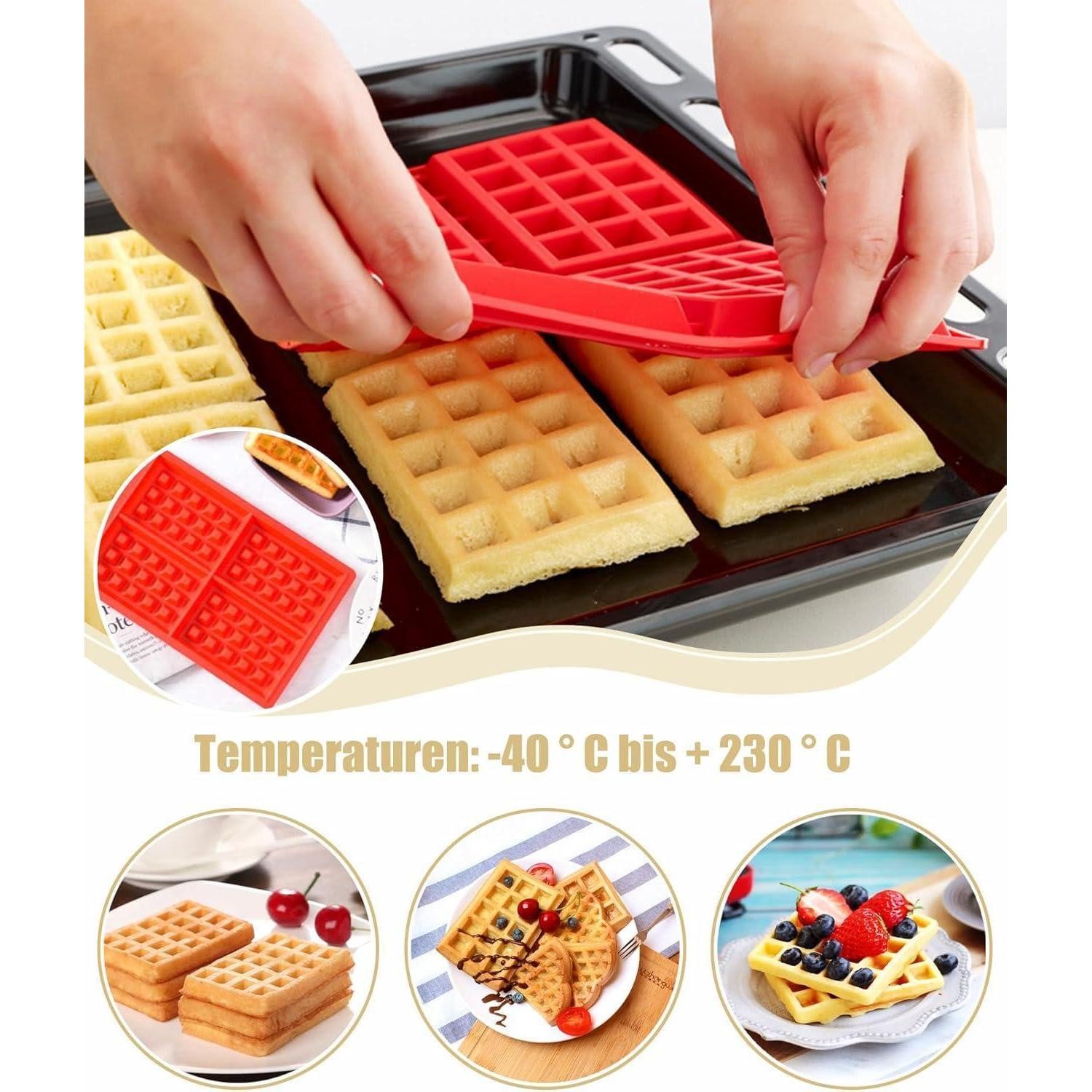 LuxusKollektion Silikonform Silikon Waffelform Backform 2 Stück Herz Rechteckig Rot